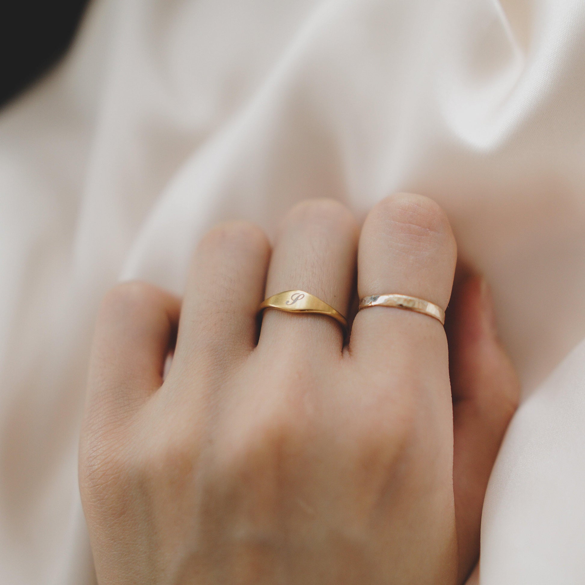 Personalized Initial Mini Flat Signet Ring - Matte Gold - Studdedheartz