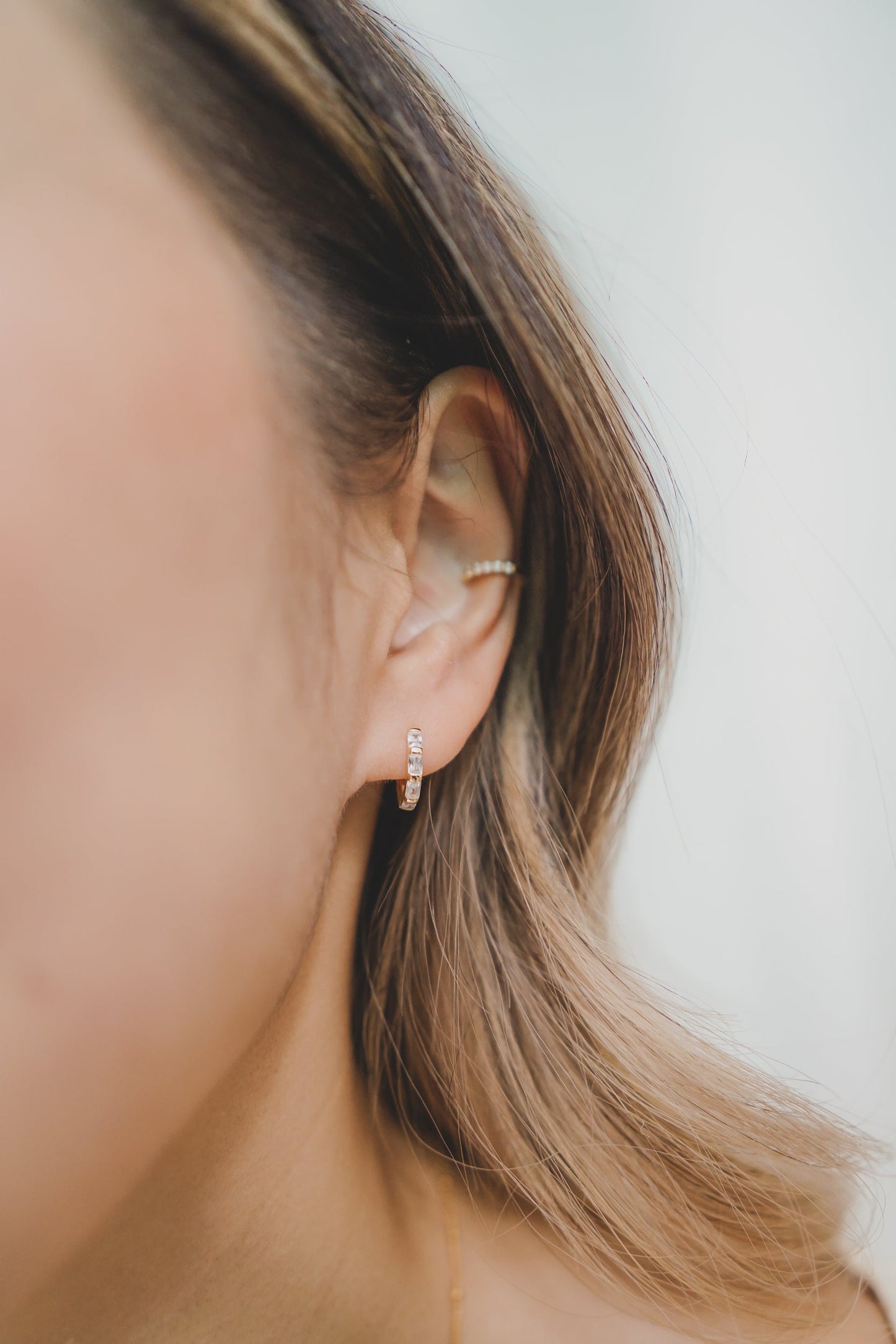 Geometric Baguette CZ Huggie Earrings