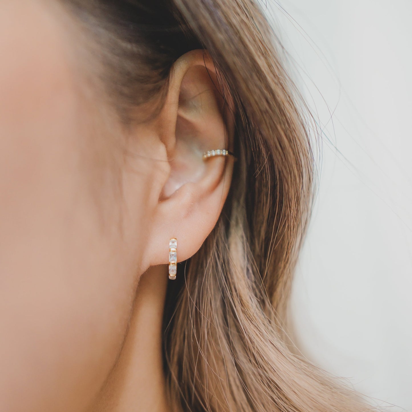 Geometric Baguette CZ Huggie Earrings