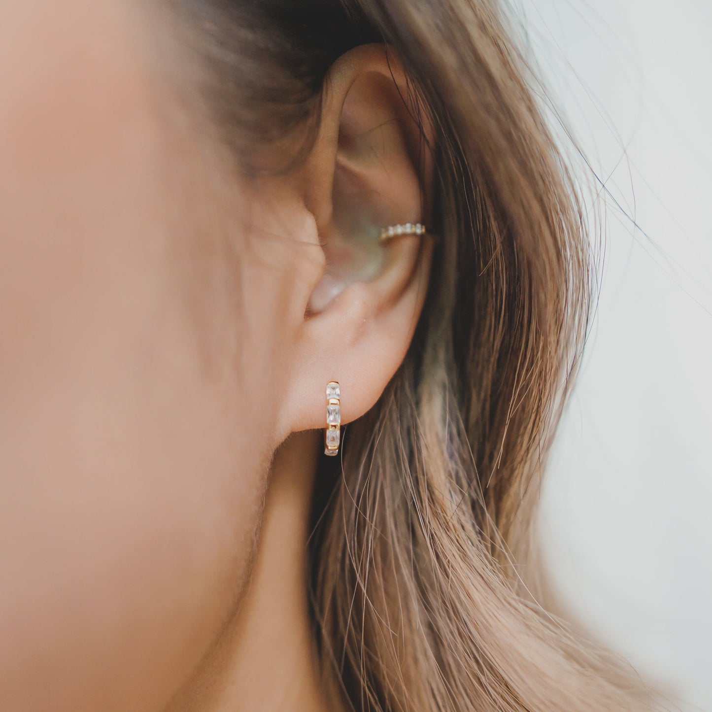Geometric Baguette CZ Huggie Earrings