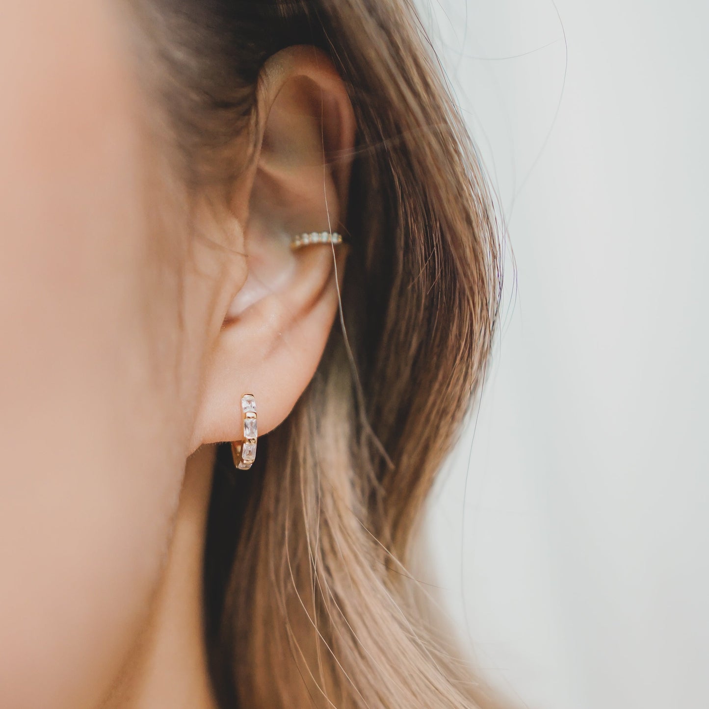 Geometric Baguette CZ Huggie Earrings