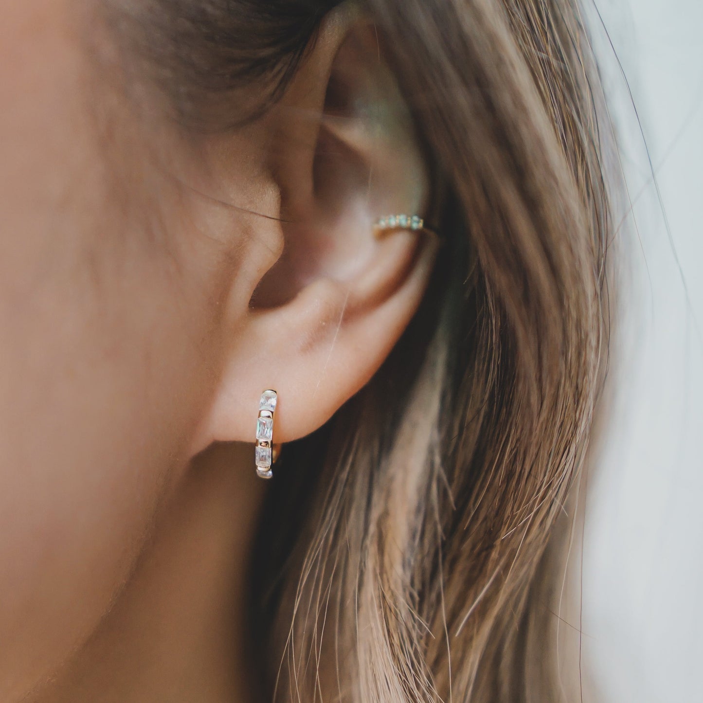 Geometric Baguette CZ Huggie Earrings