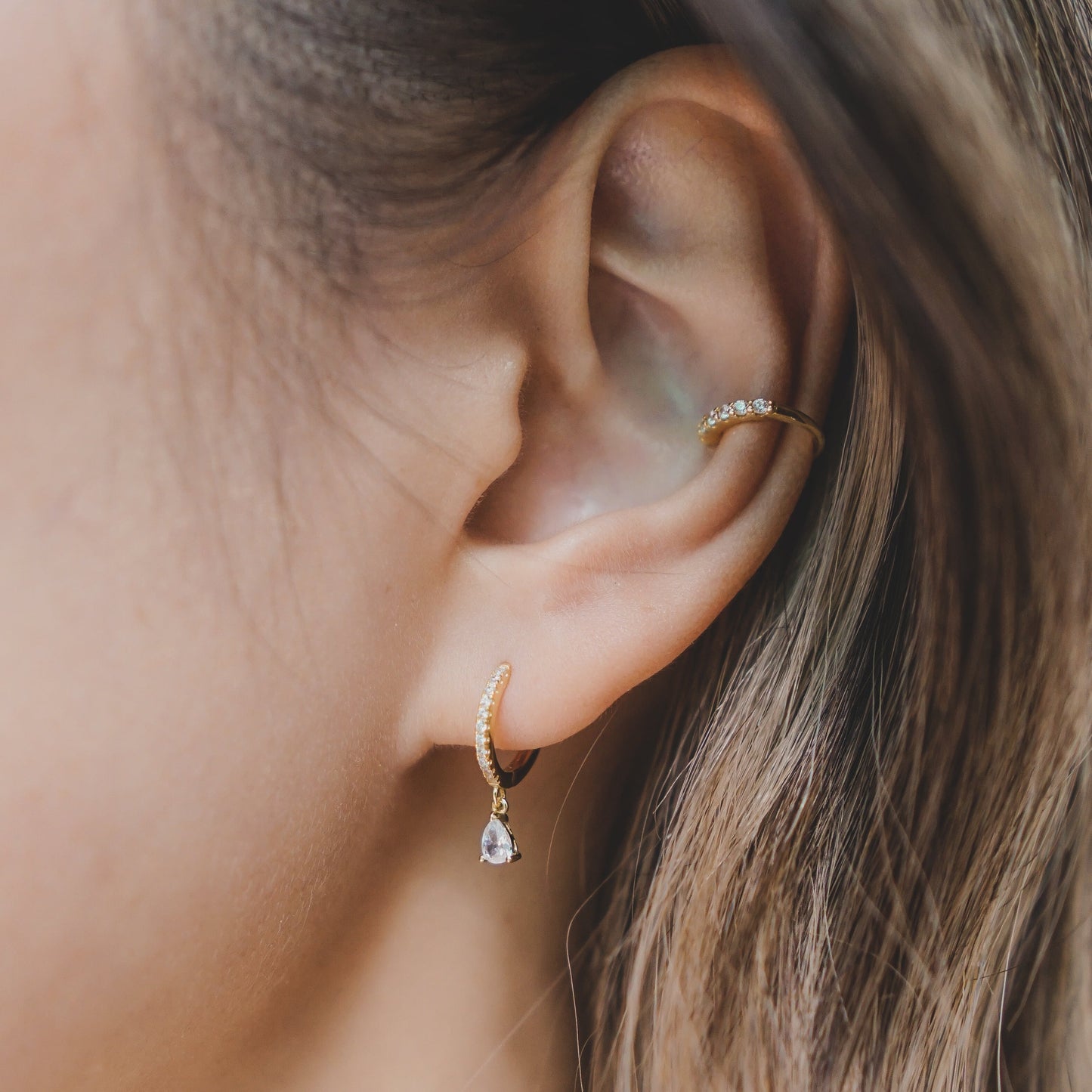 Teardrop Bling Huggies Earrings