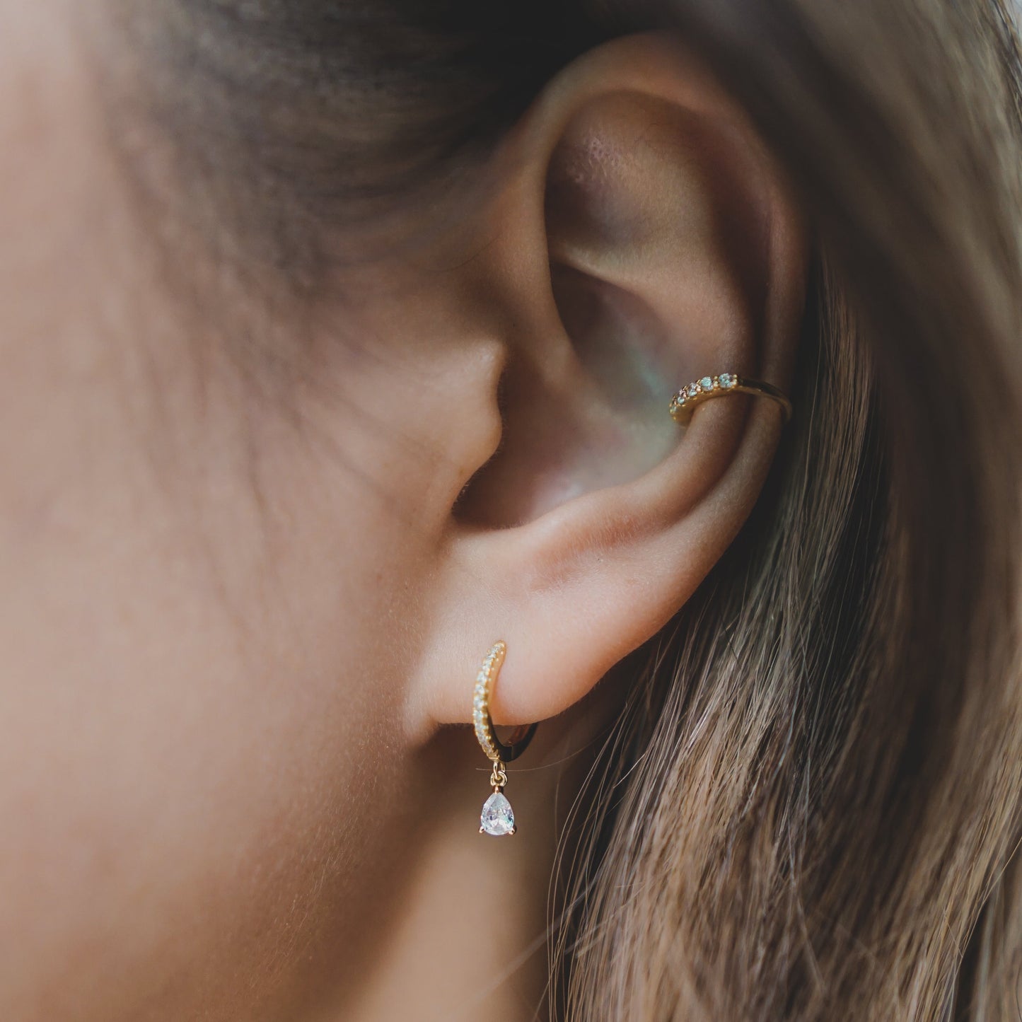 Teardrop Bling Huggies Earrings