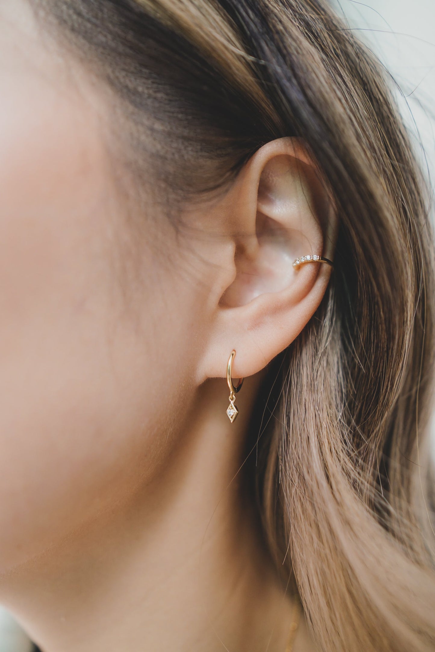Diamond CZ Drop Huggie Earrings