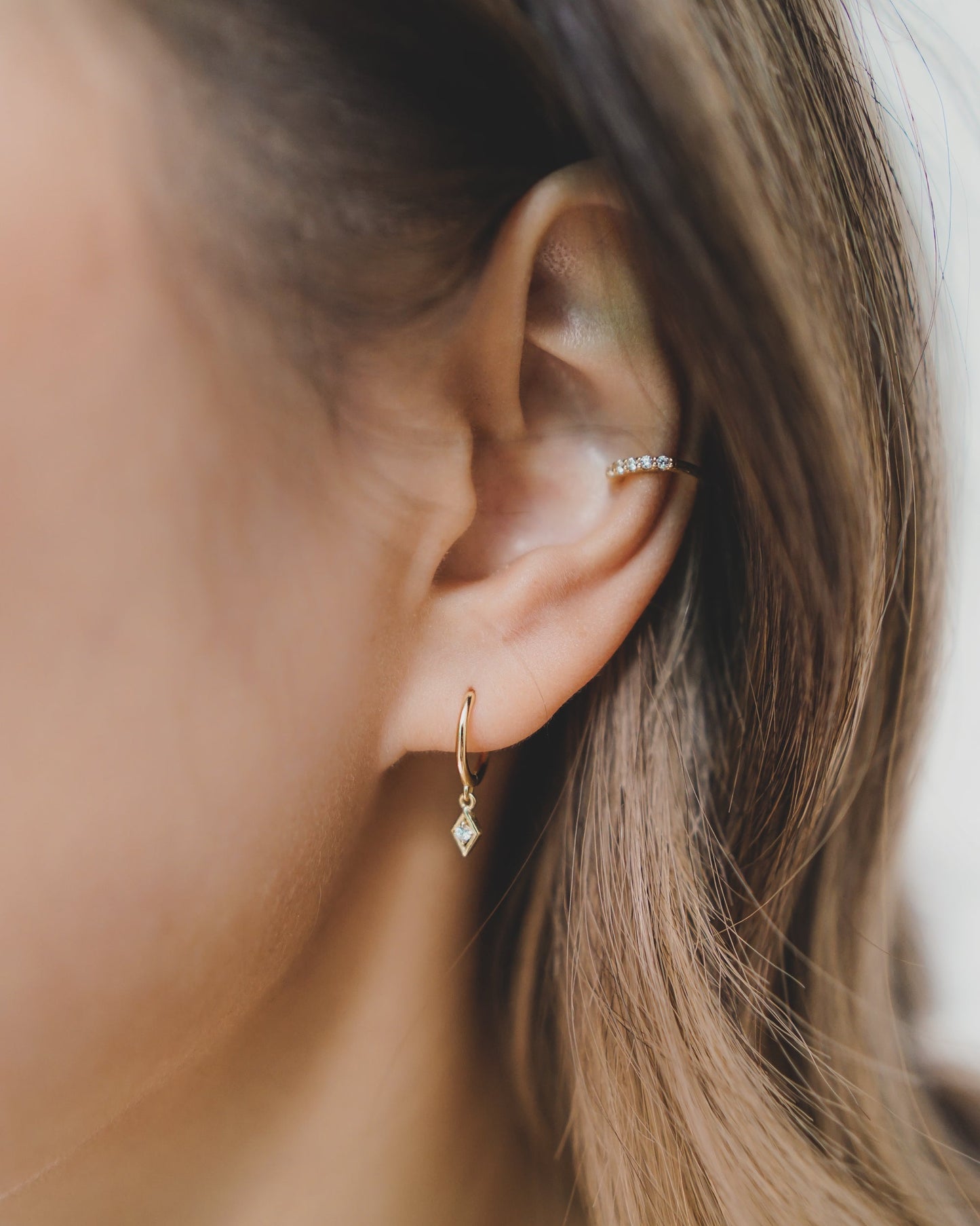 Diamond CZ Drop Huggie Earrings