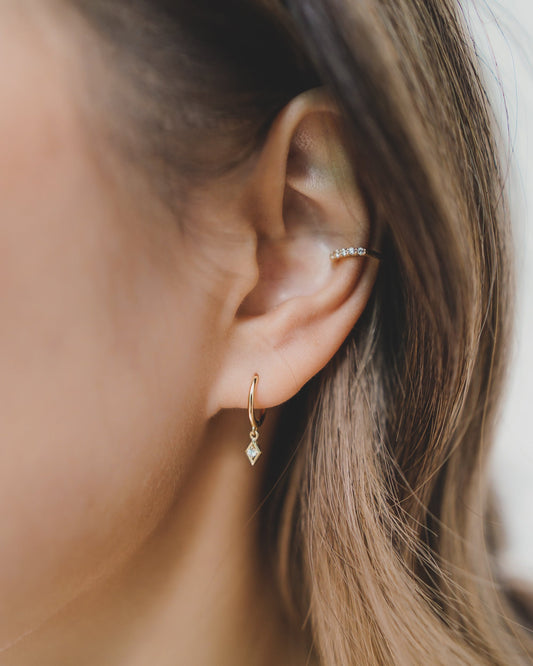 Diamond CZ Drop Huggie Earrings