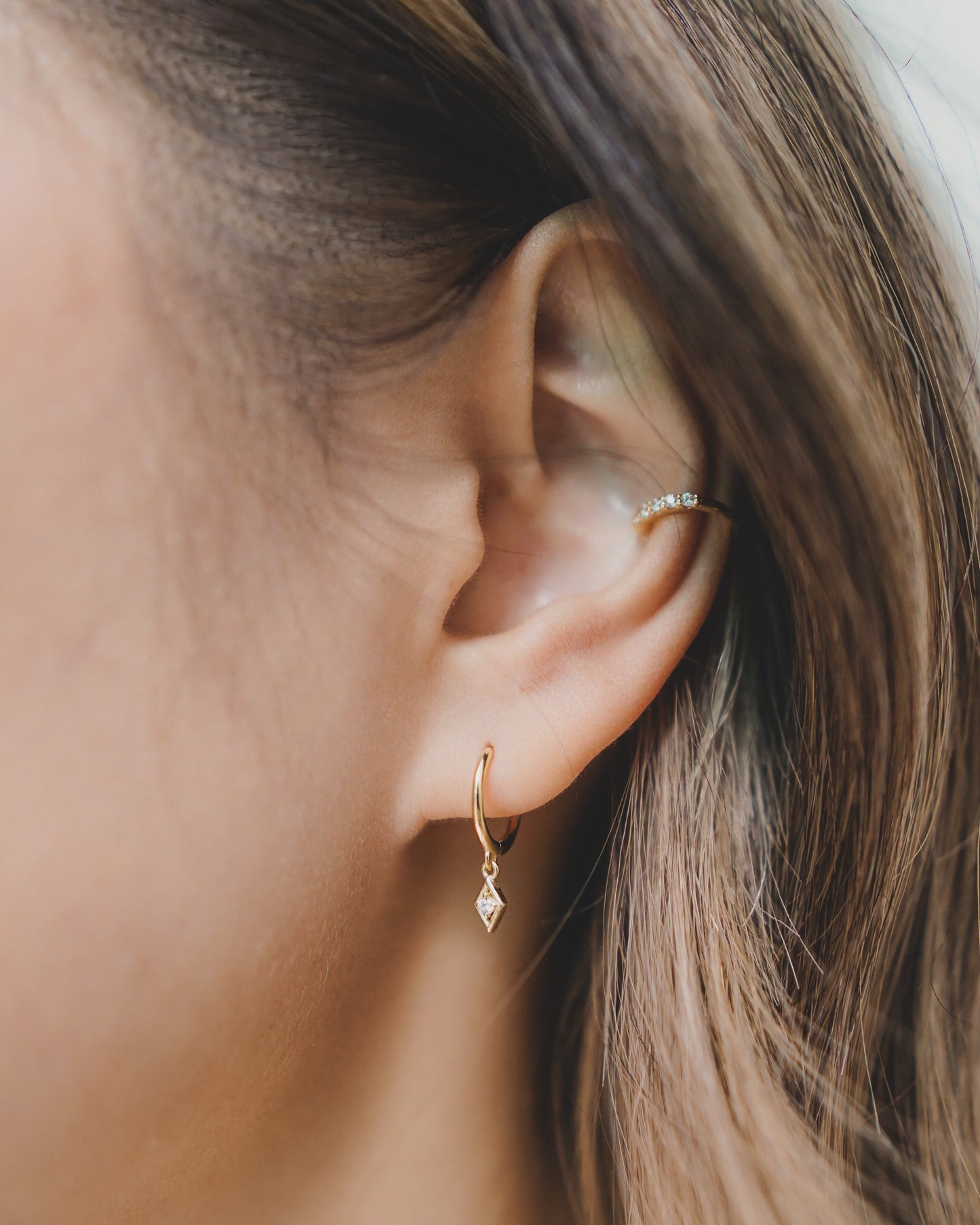 Diamond CZ Drop Huggie Earrings