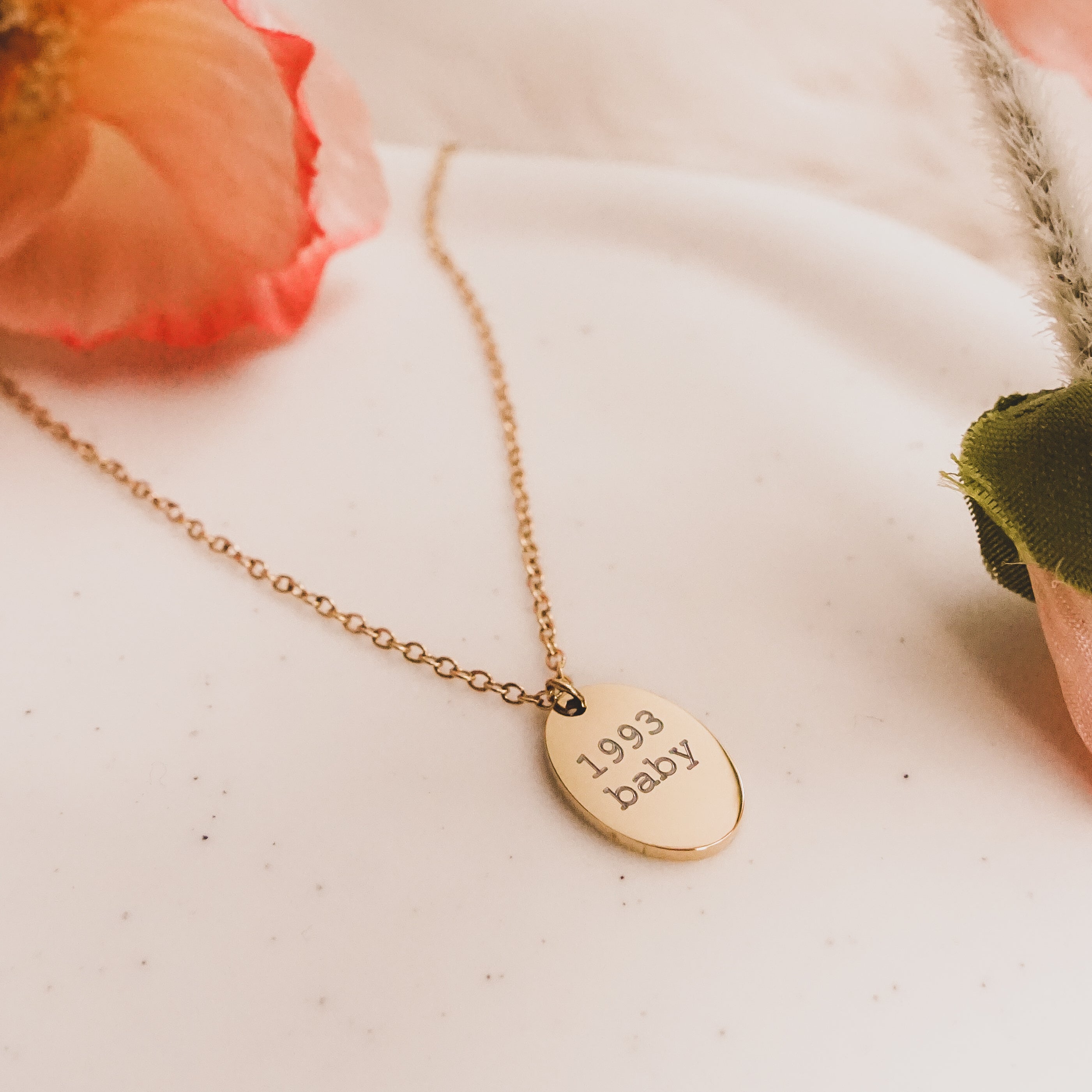 Astrid Necklace - Personalized Engraved Oval Disk