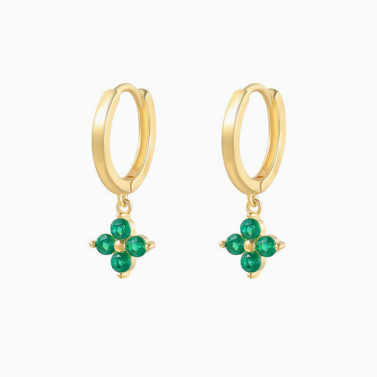 Emerald Green Lucky Clover Drop Huggie Earrings