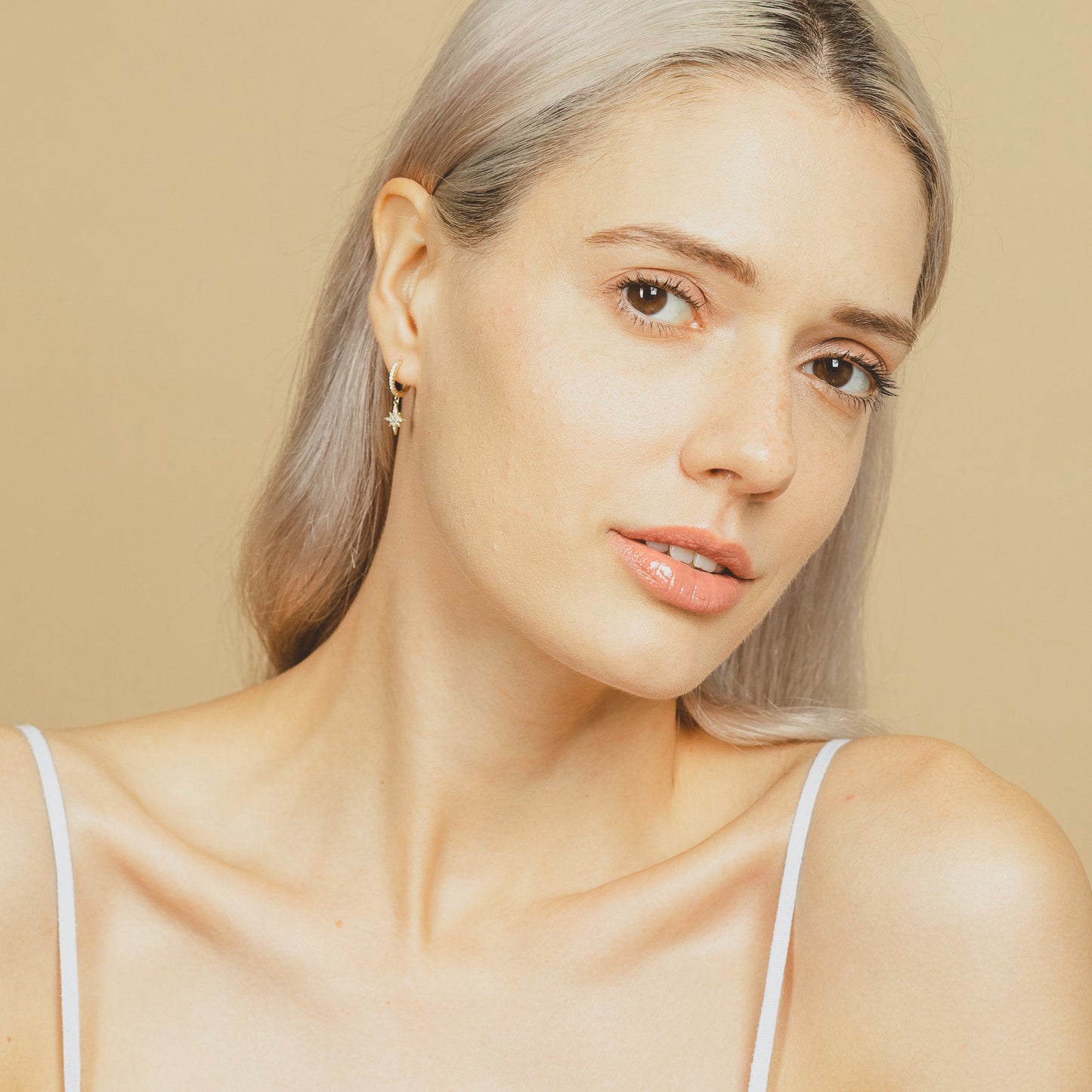 Moon and Starburst Paved CZ Huggies Hoop Earrings