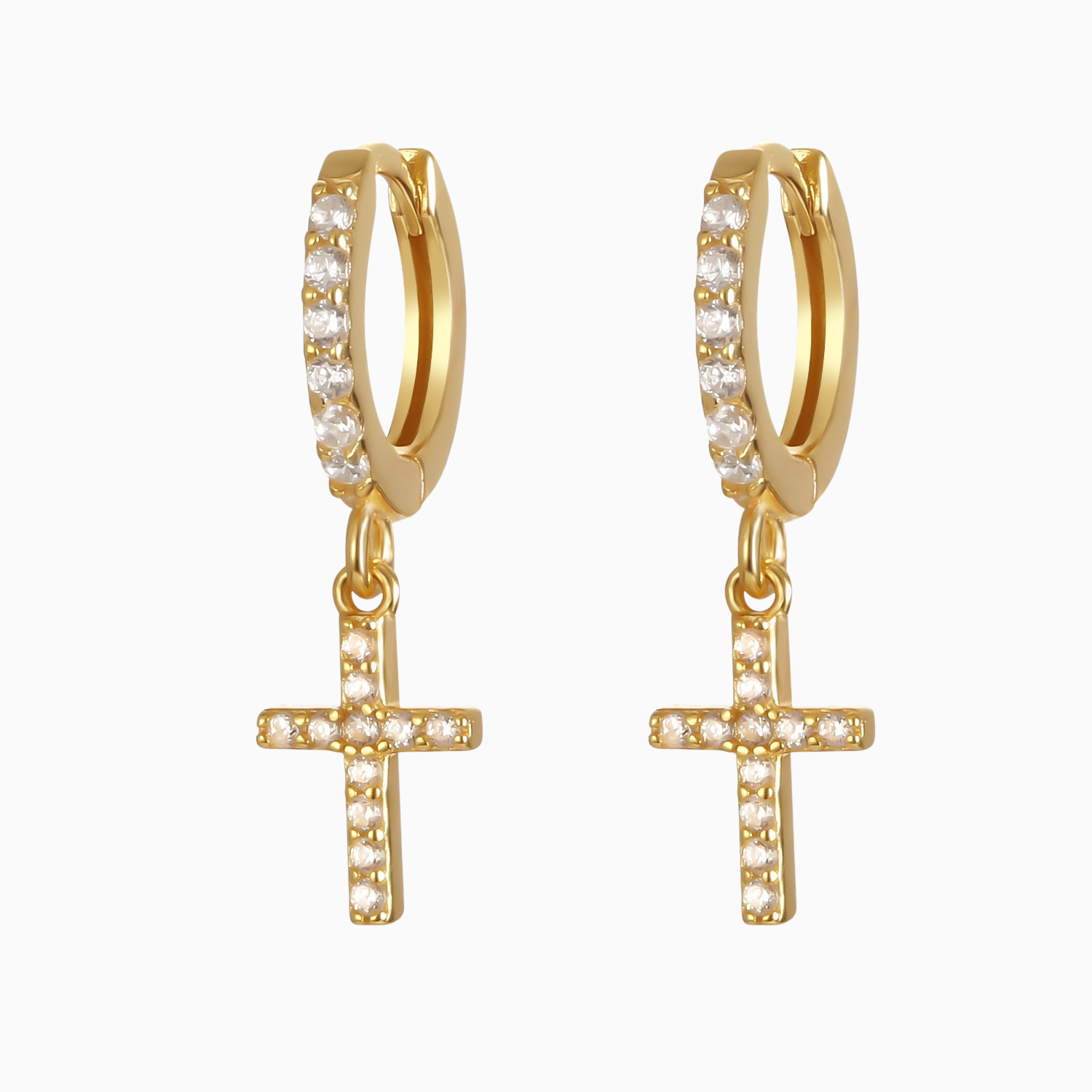 Mini Pave Cubic Zirconia Cross Drop Huggie Earrings