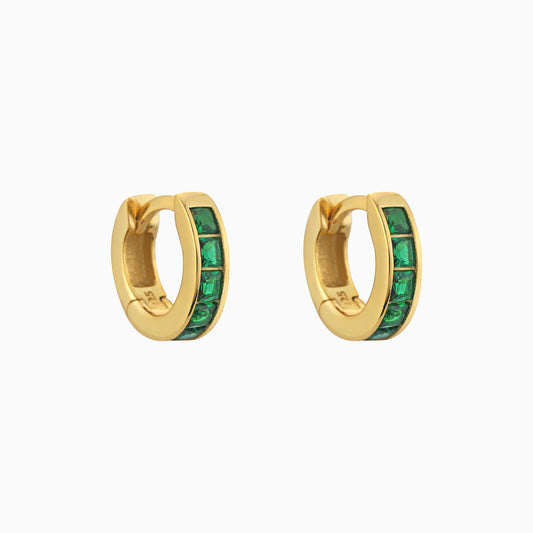 Emerald Green Pave Square Cubic Zirconia Huggies Hoop Earrings