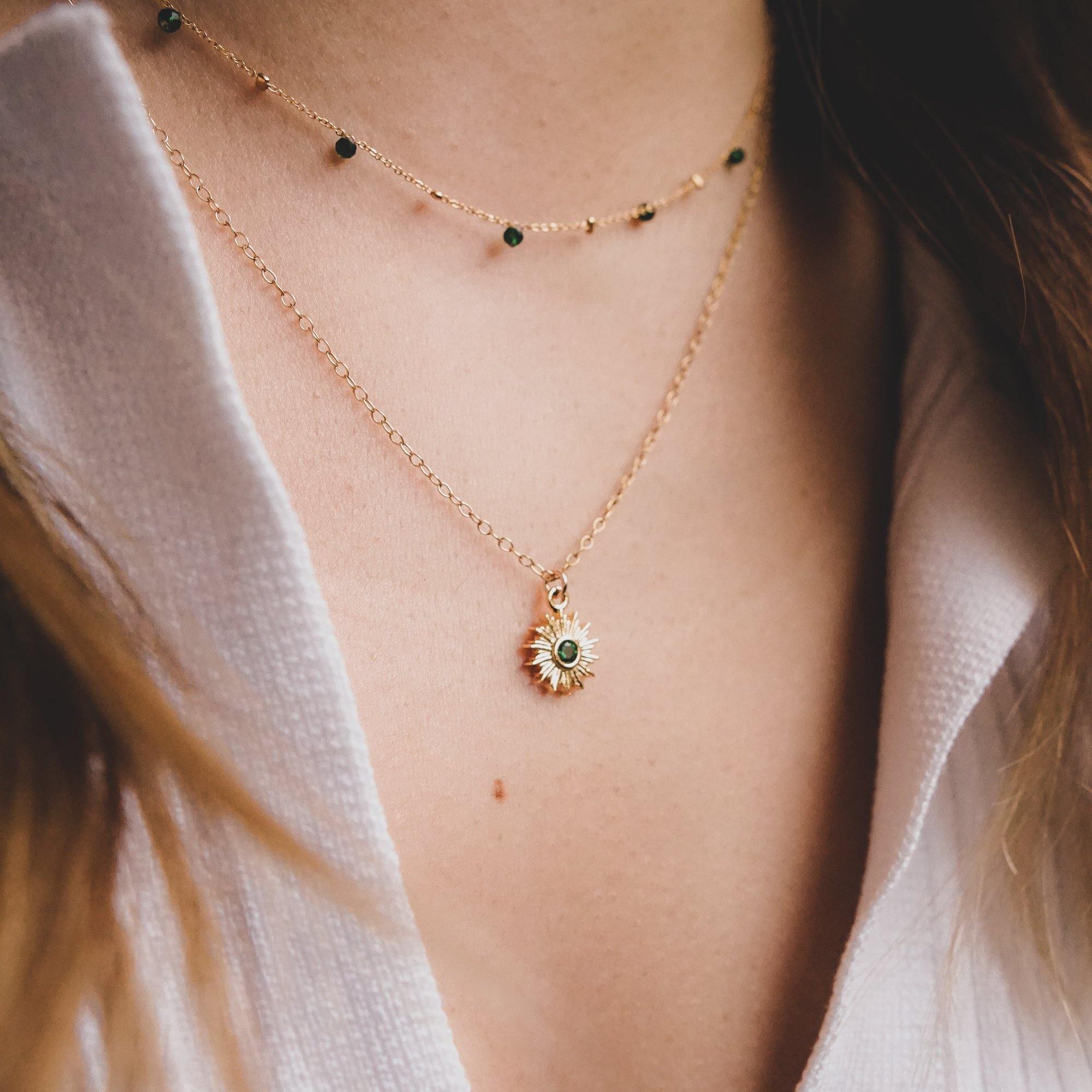 Emerald Sparkling Sun Necklace - Studdedheartz