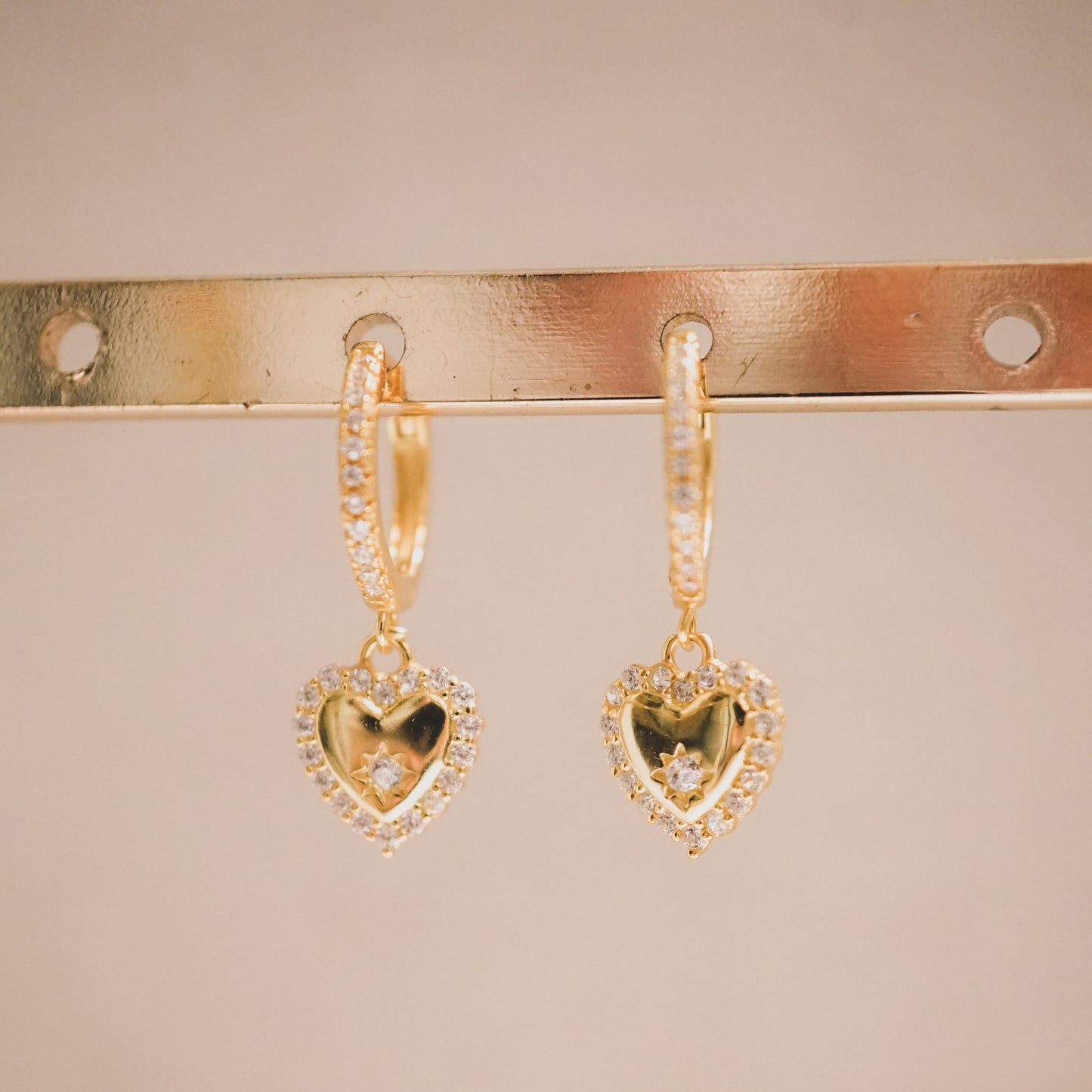 Pave CZ Little Heart and Starburst Huggie Earrings