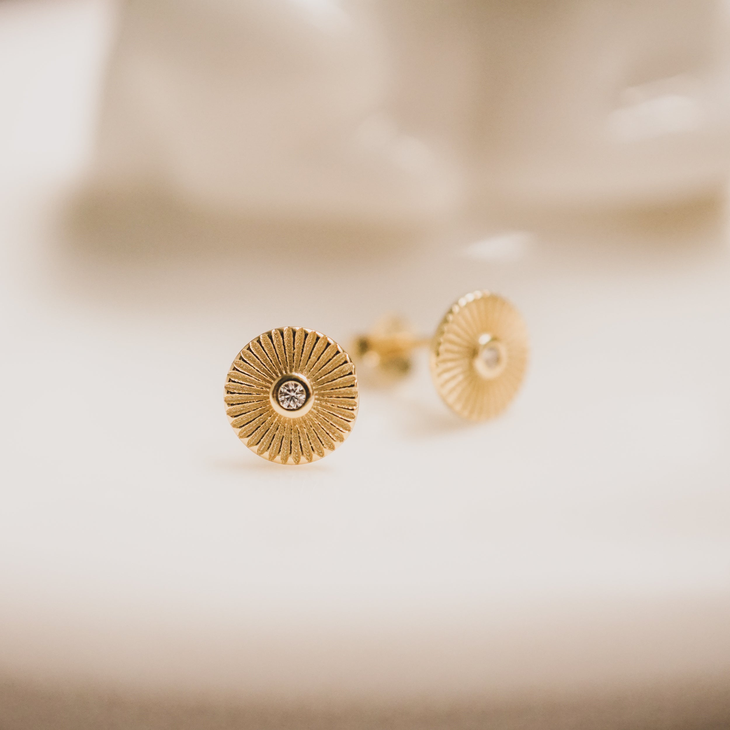 Circle Sunburst Stud Earrings