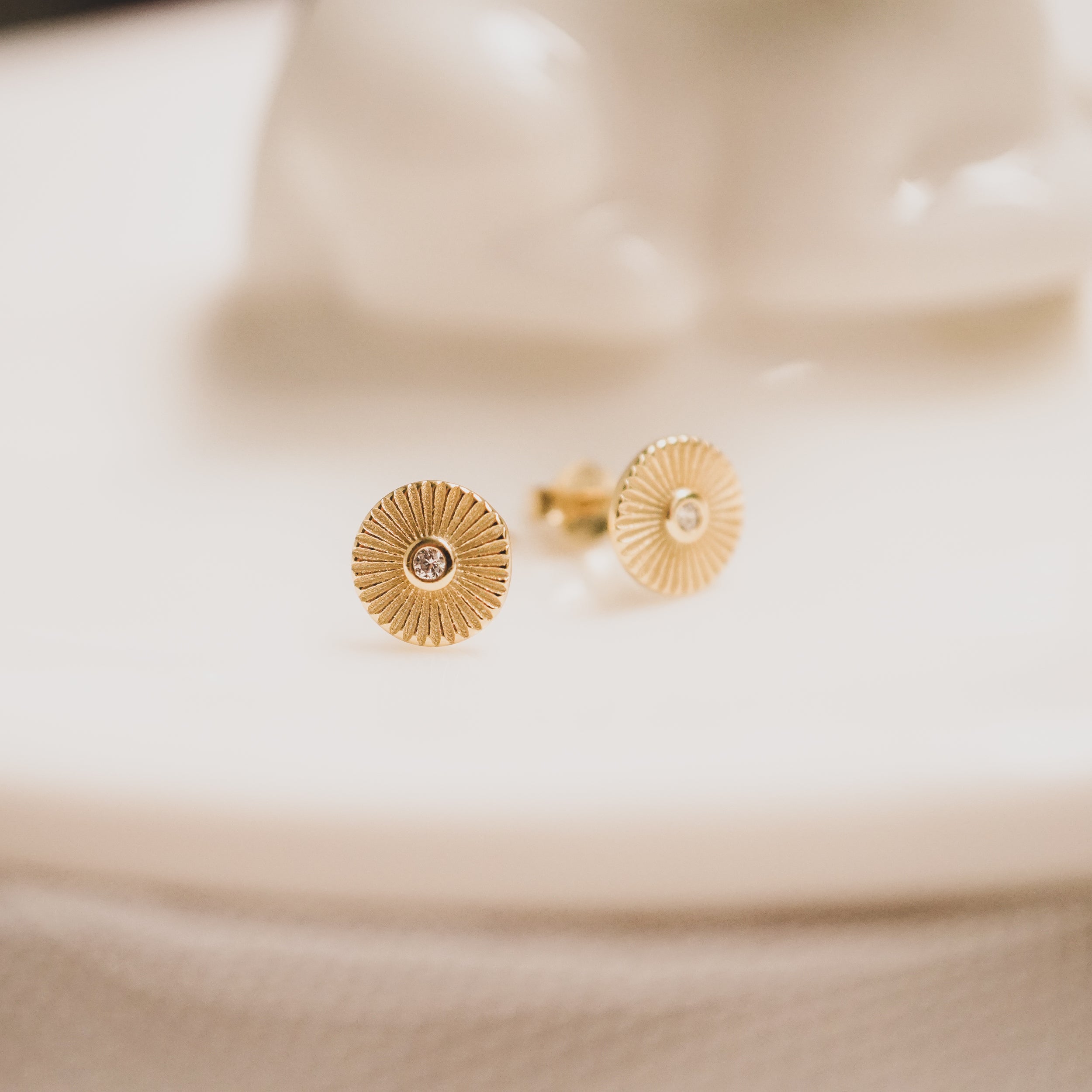 Circle Sunburst Stud Earrings