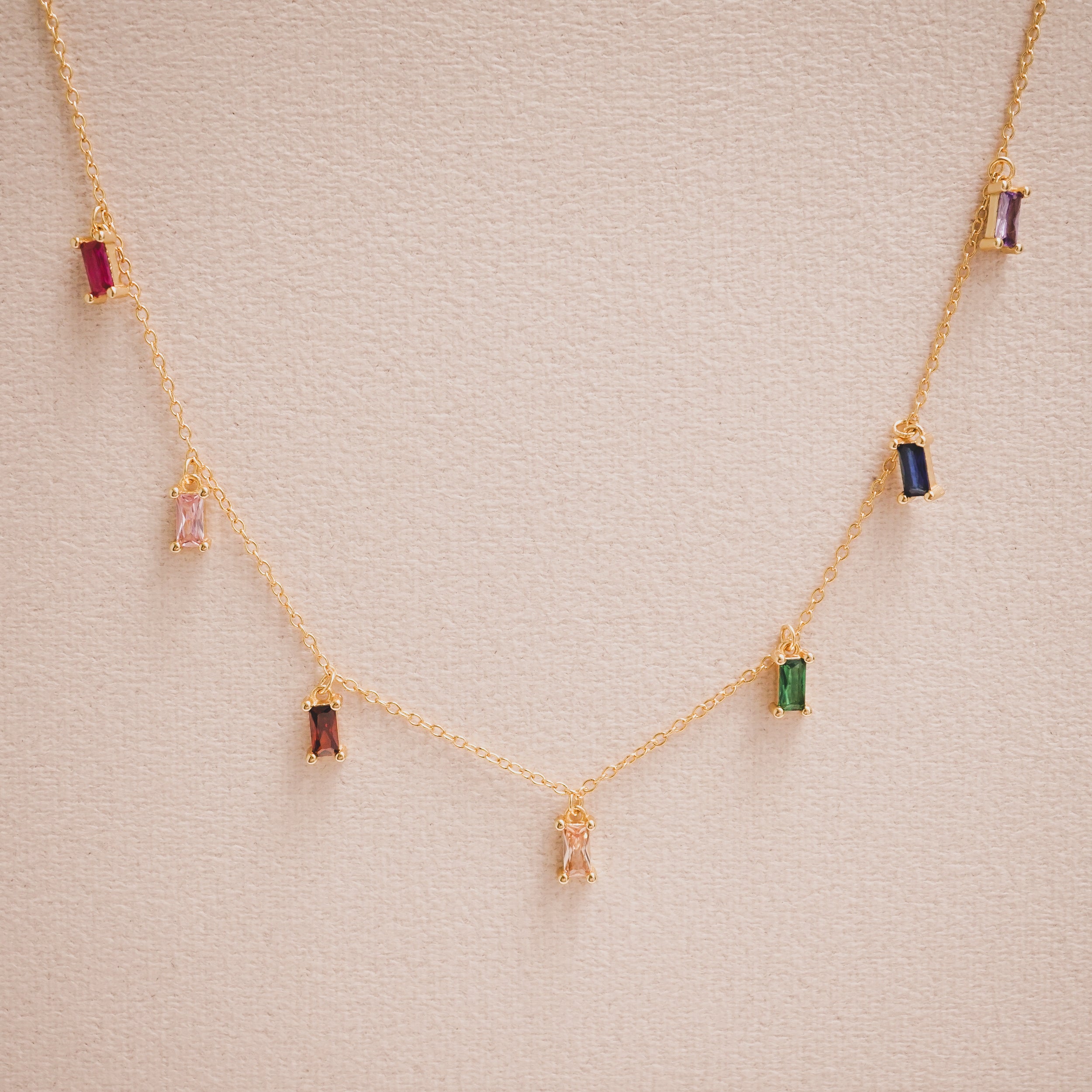 Rainbow Baguette CZ Drop Necklace