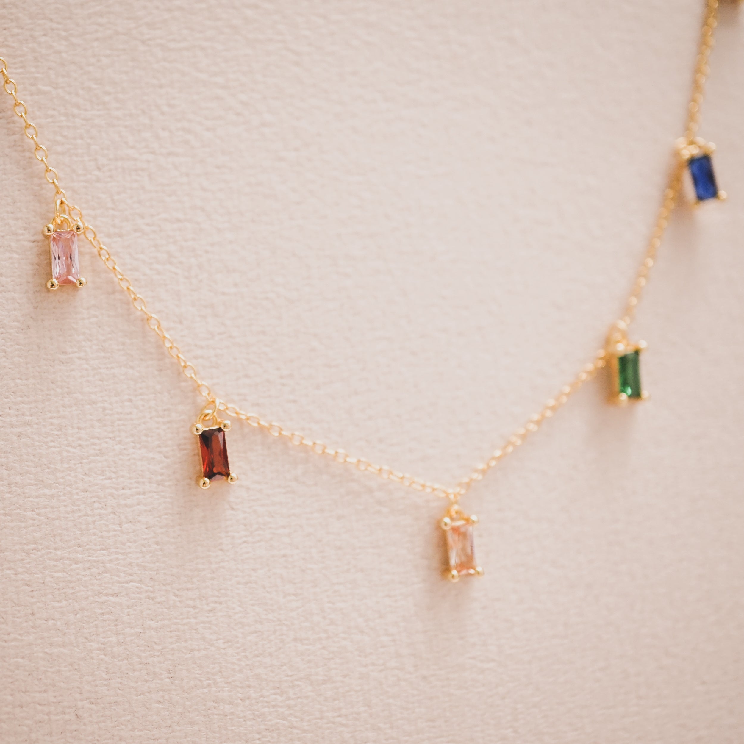 Rainbow Baguette CZ Drop Necklace