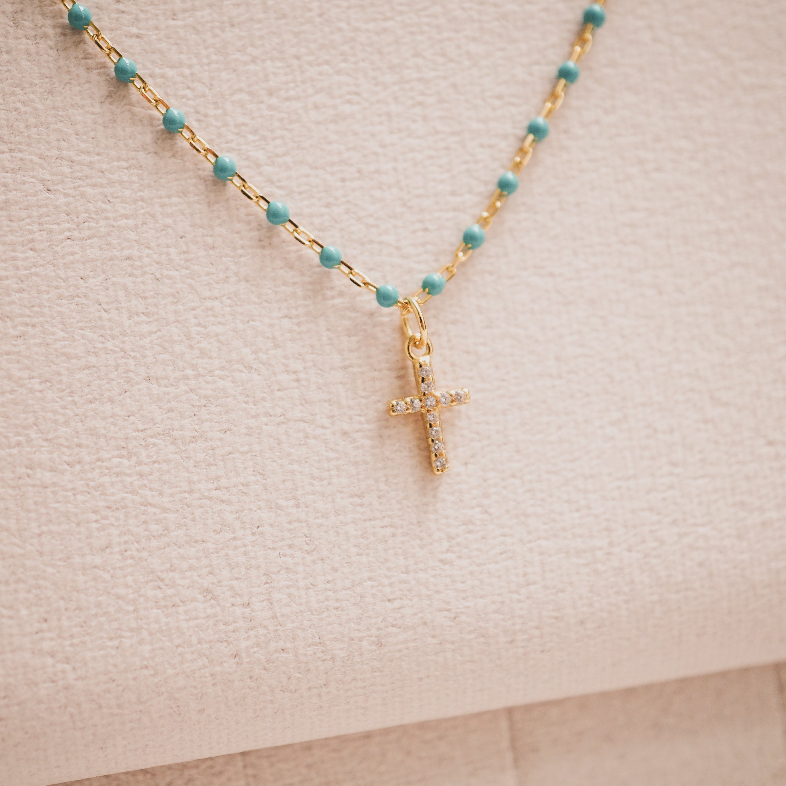 Turquoise Enamel Satellite Cross Necklace