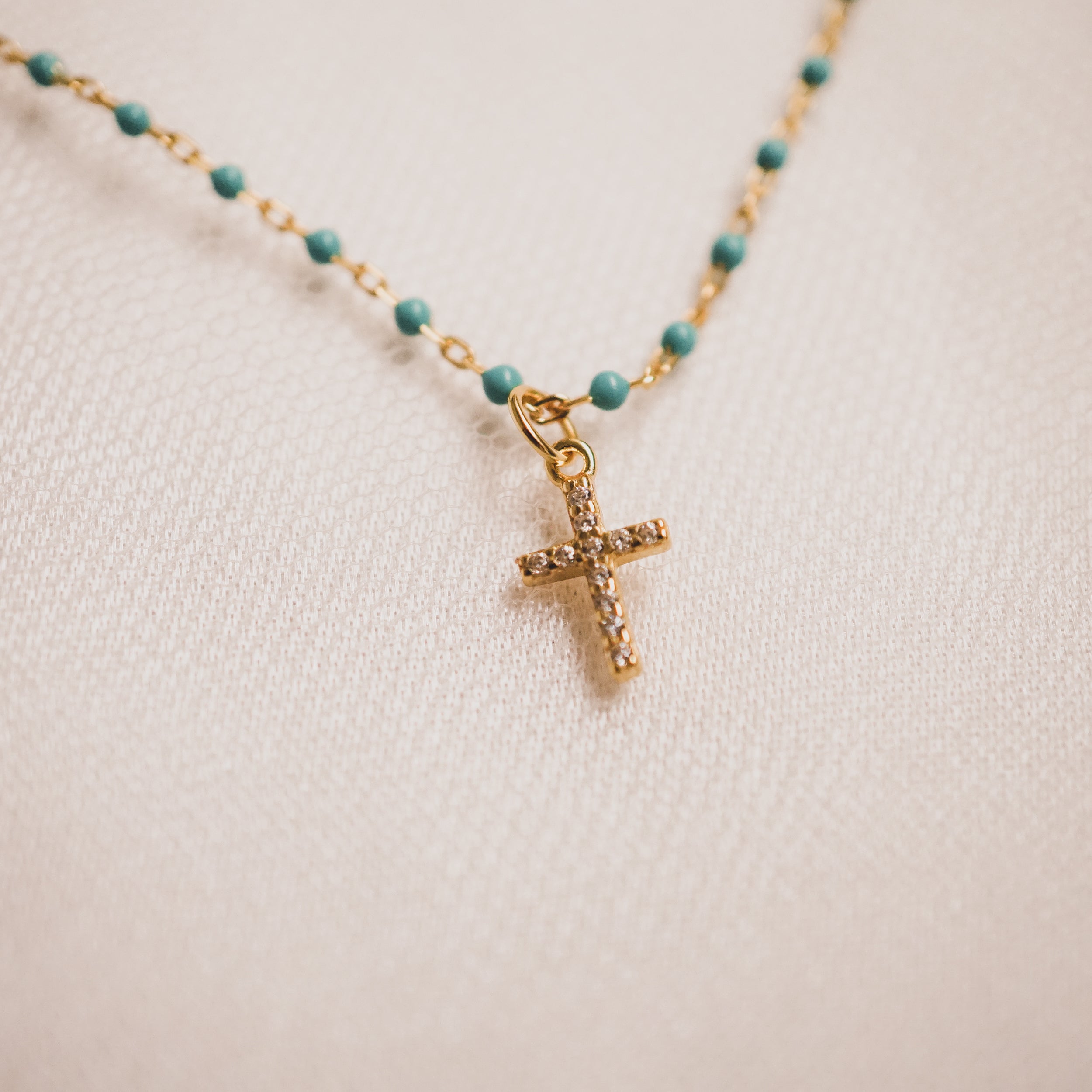 Turquoise Enamel Satellite Cross Necklace