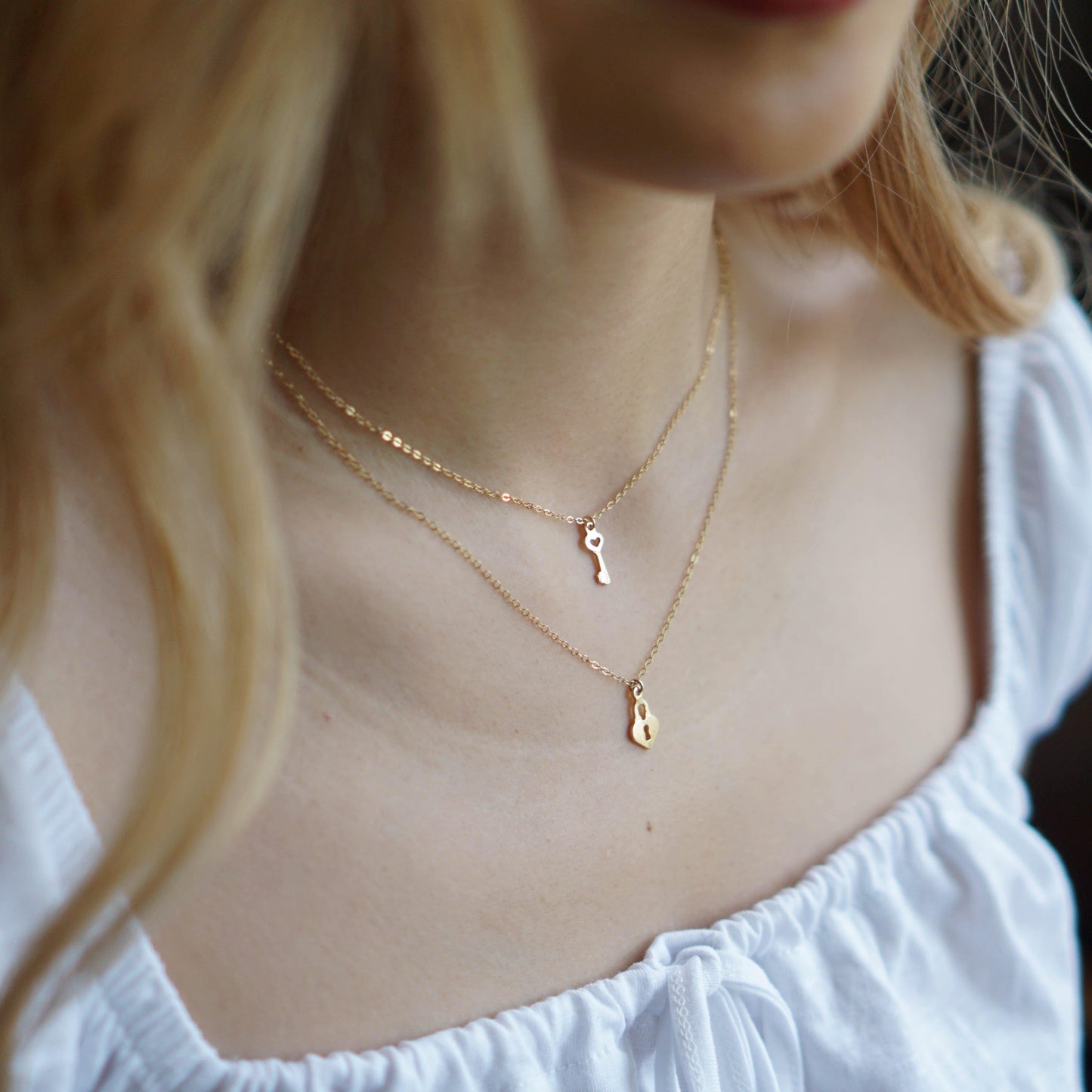 Heart Lock and Key Layered Necklace - 14K Gold Filled - Studdedheartz
