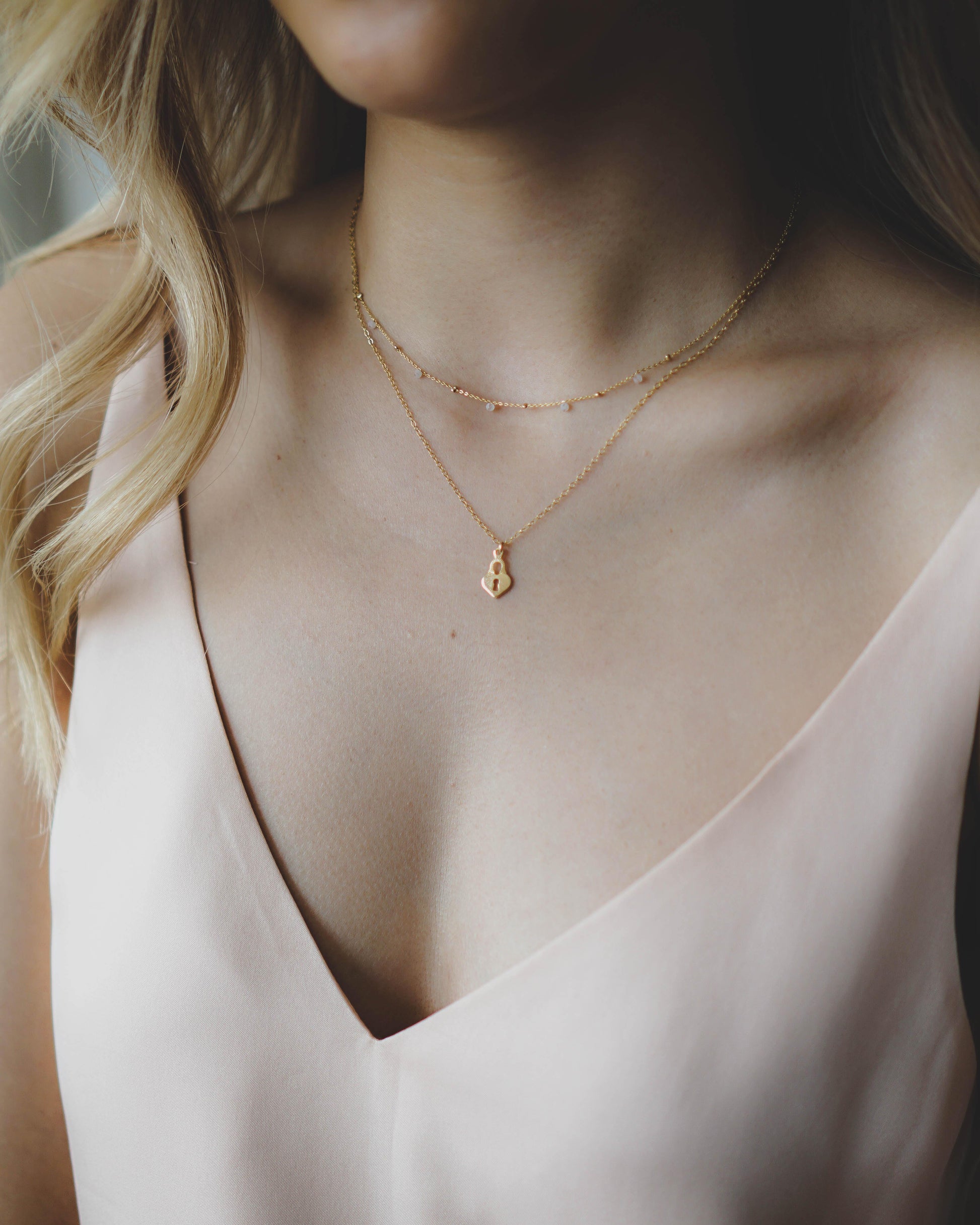 Dainty Heart Lock Necklace - 14K Gold Filled - Studdedheartz