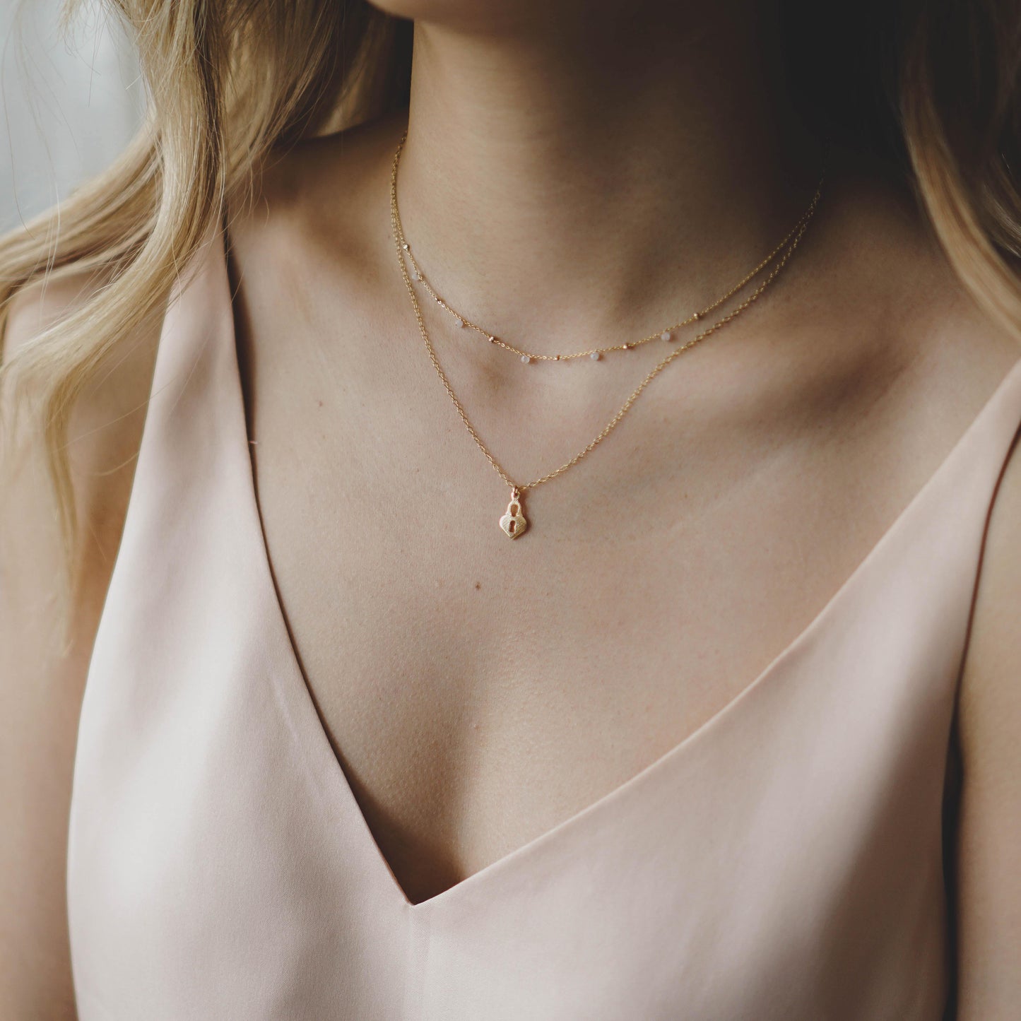 Dainty Heart Lock Necklace - 14K Gold Filled - Studdedheartz