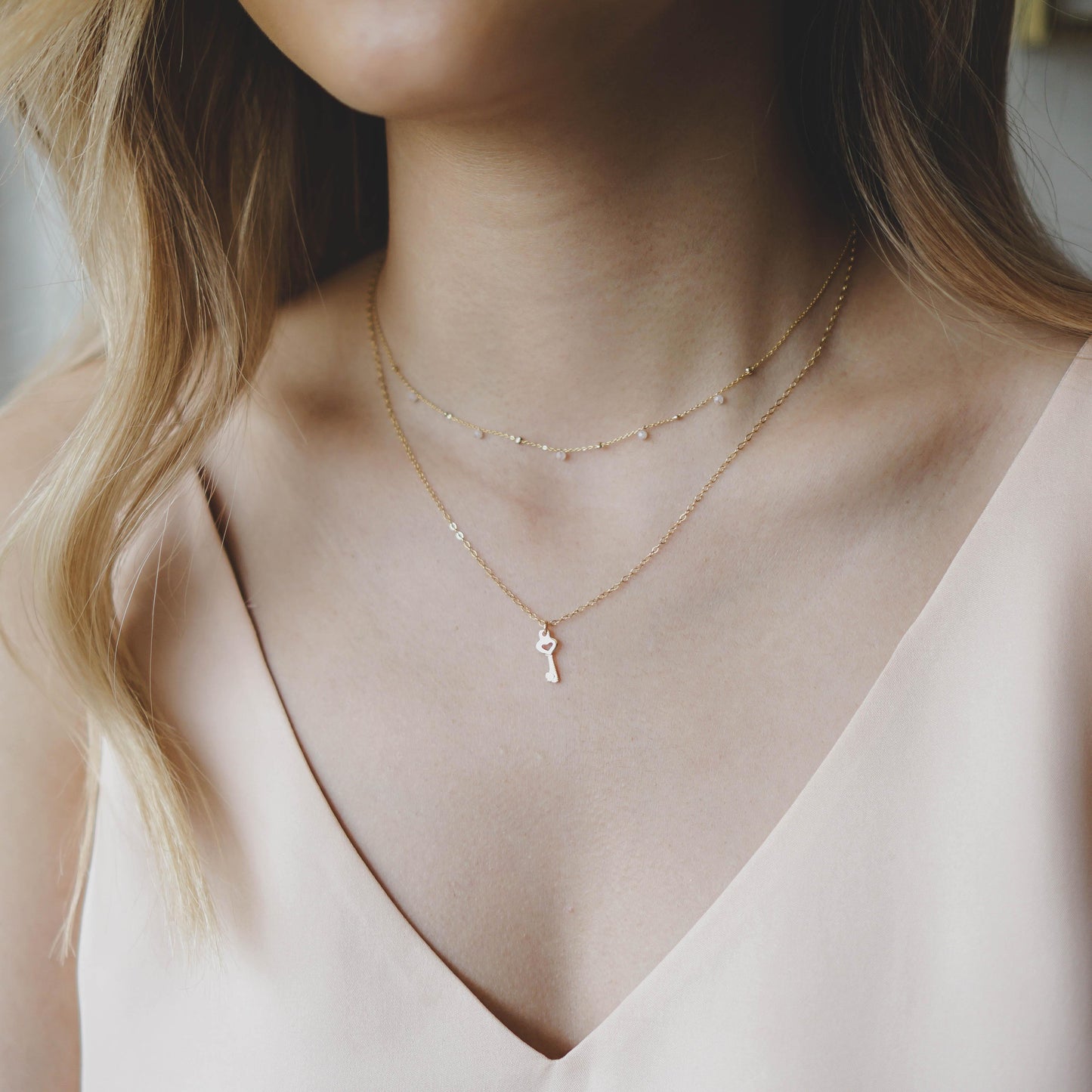 Dainty Heart Key Necklace - 14K Gold Filled - Studdedheartz