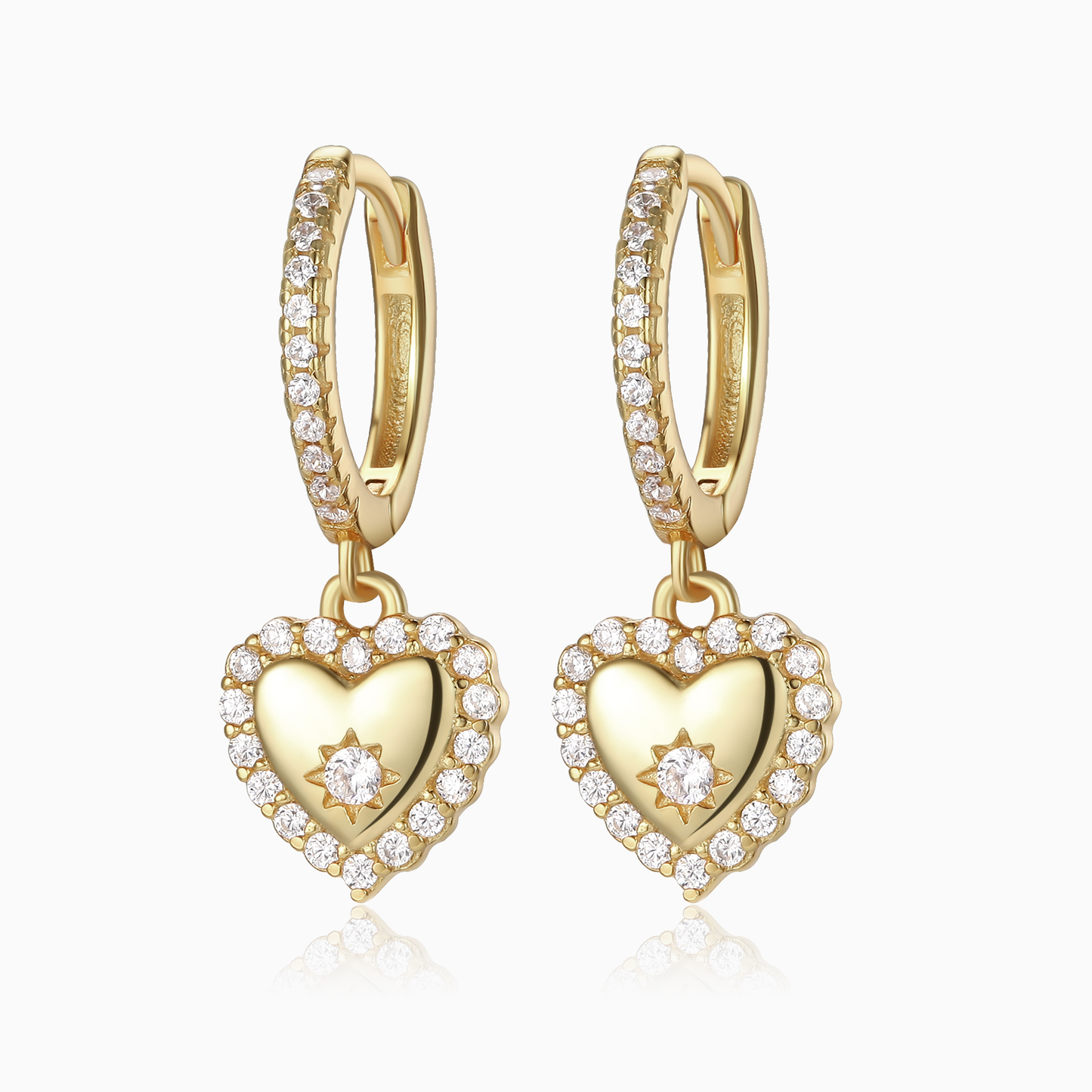 Pave CZ Little Heart and Starburst Huggie Earrings