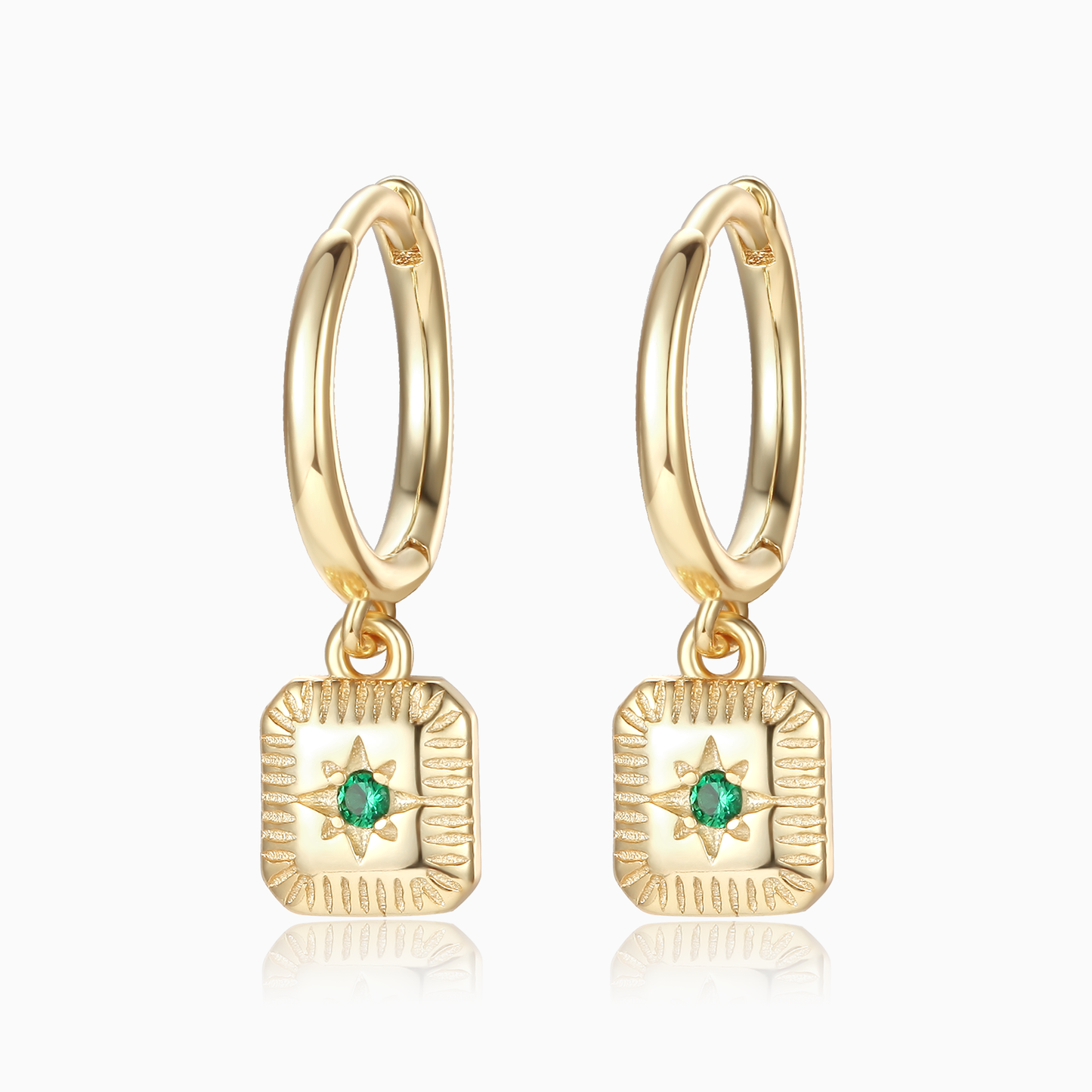 Emerald Shooting Star Disk Huggie Earrings