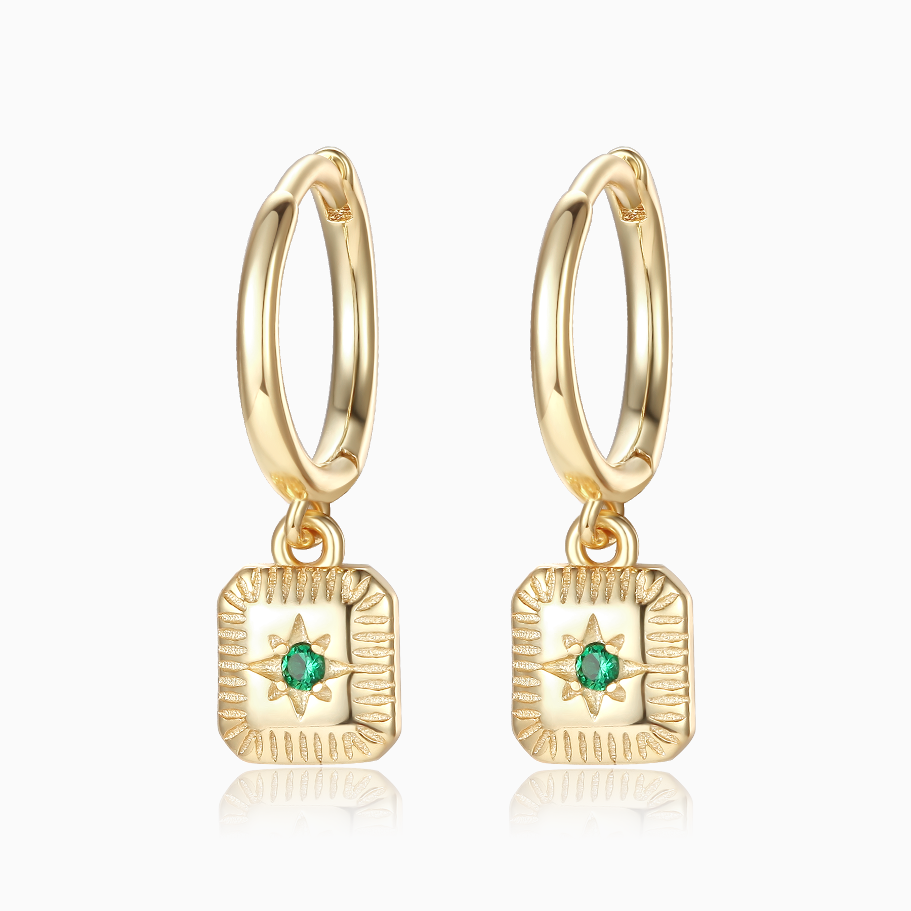 Emerald Shooting Star Disk Huggie Earrings