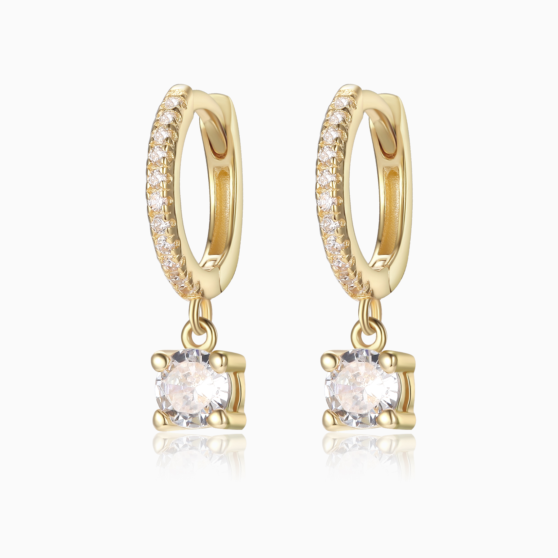 Round Pave CZ Drop Huggies Earrings