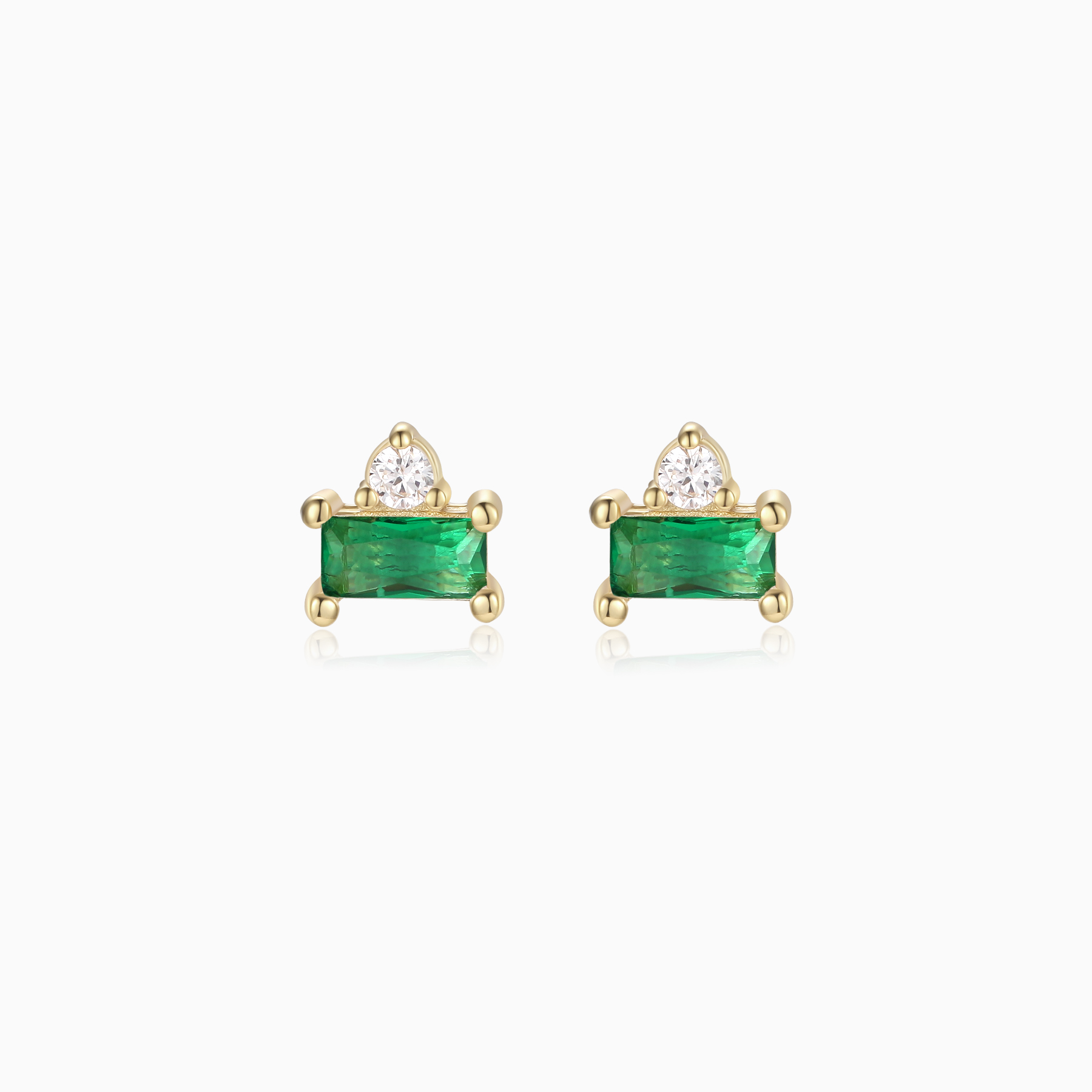 Mini Emerald Baguette and Bling Stud Earrings