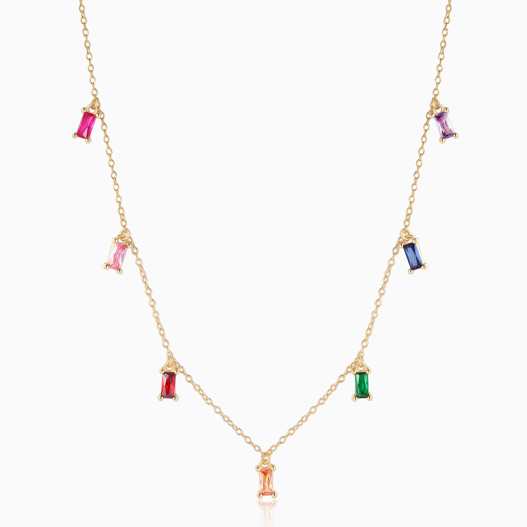 Rainbow Baguette CZ Drop Necklace