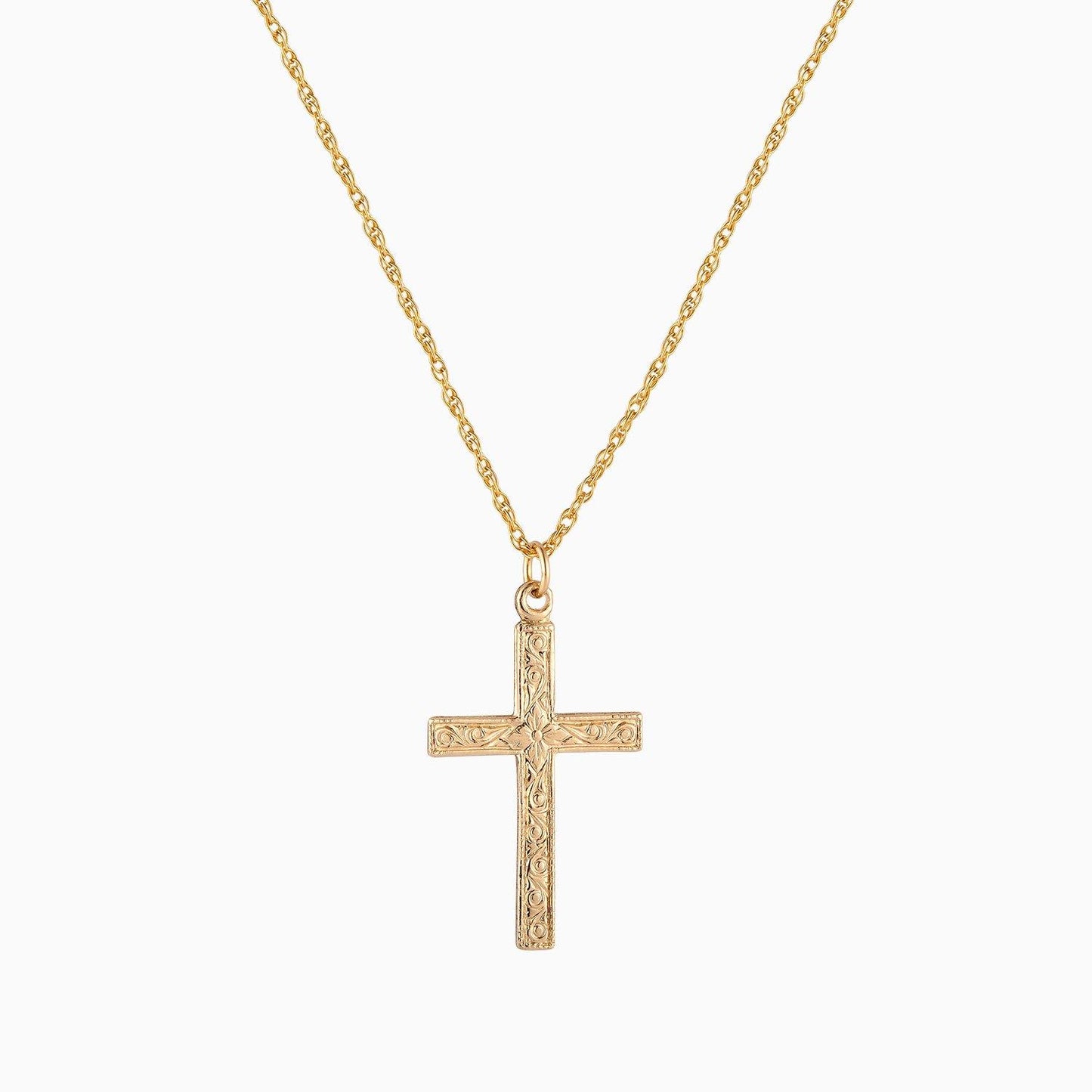 Large Vintage Carved Cross Necklace - 14K Gold Filled - Studdedheartz