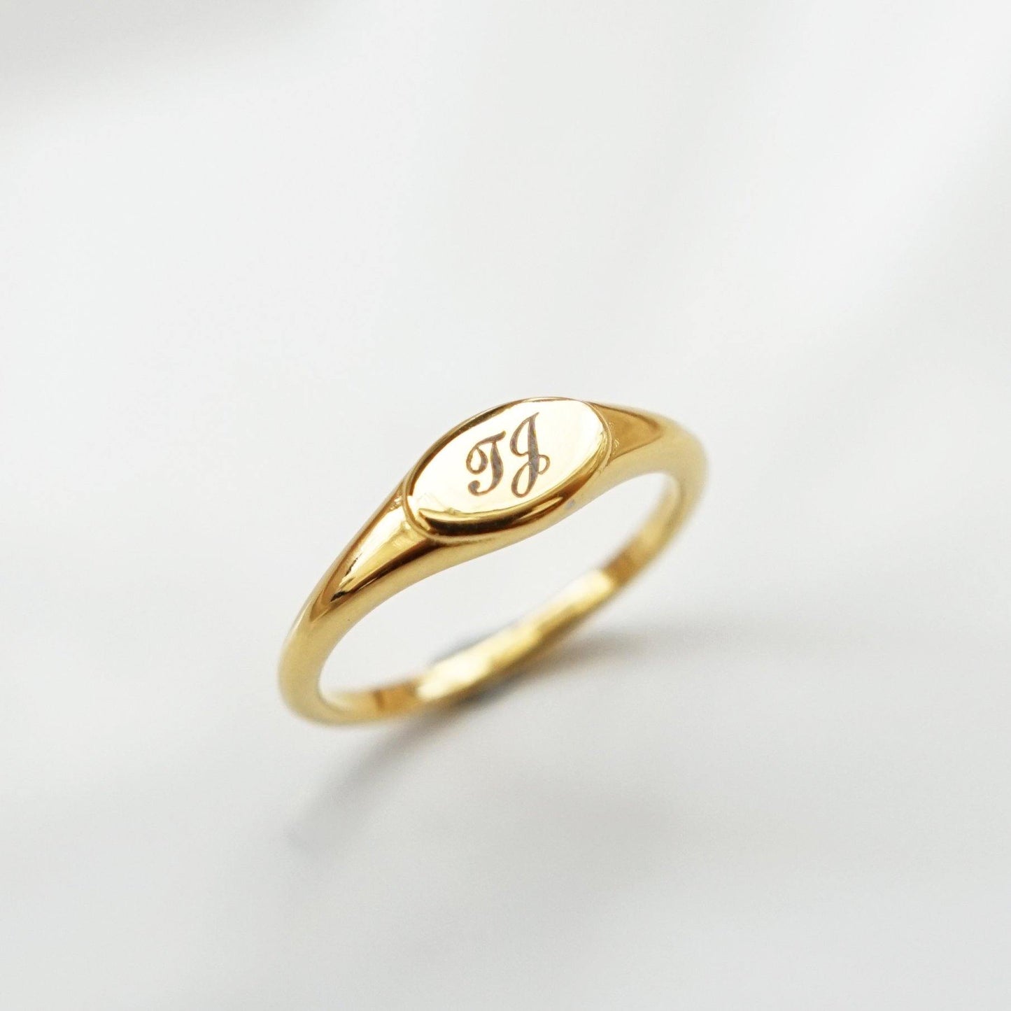 The Jane Ring - Personalized Mini Signet Ring - Shiny Gold on Stainless - Studdedheartz