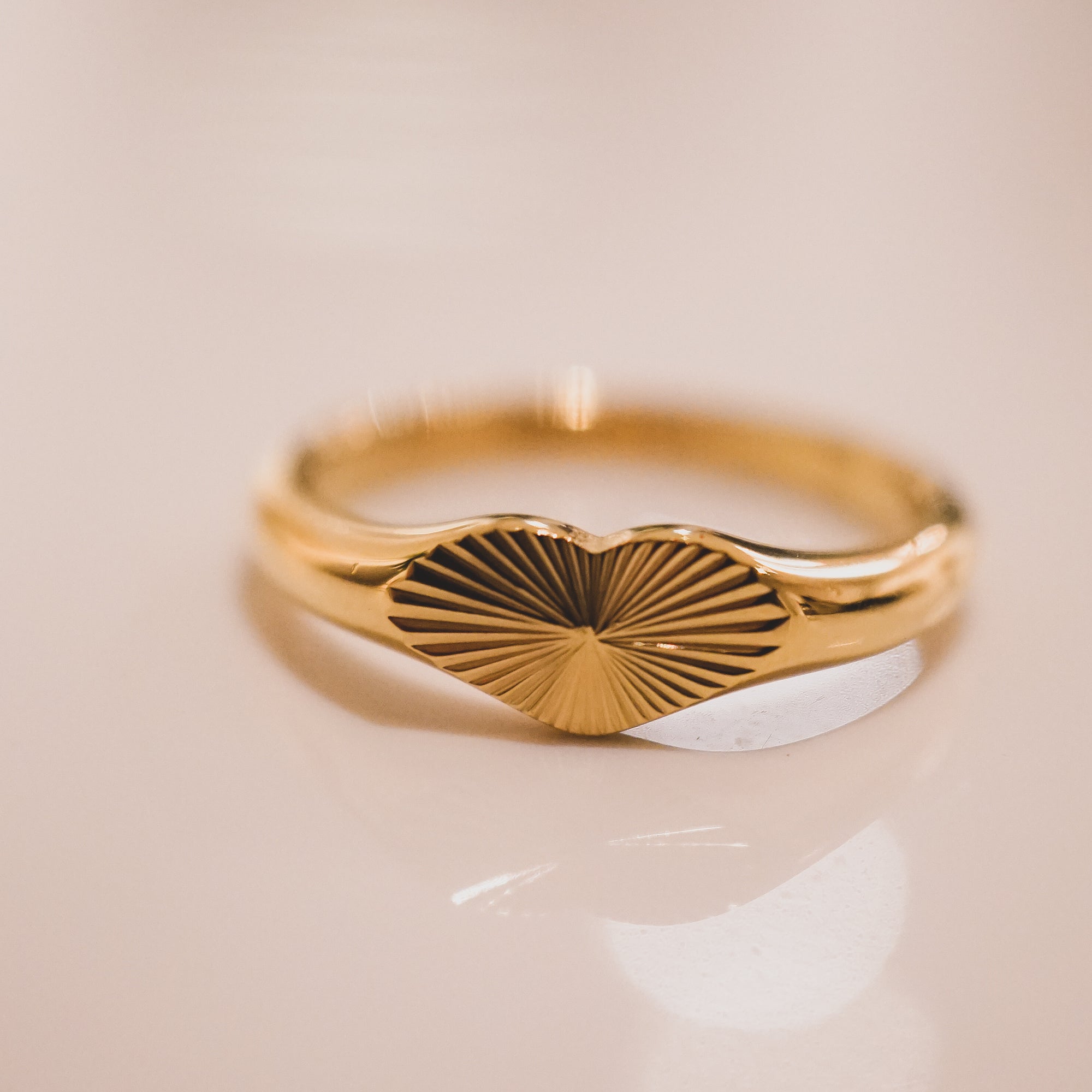 Sunburst Heart Signet Ring