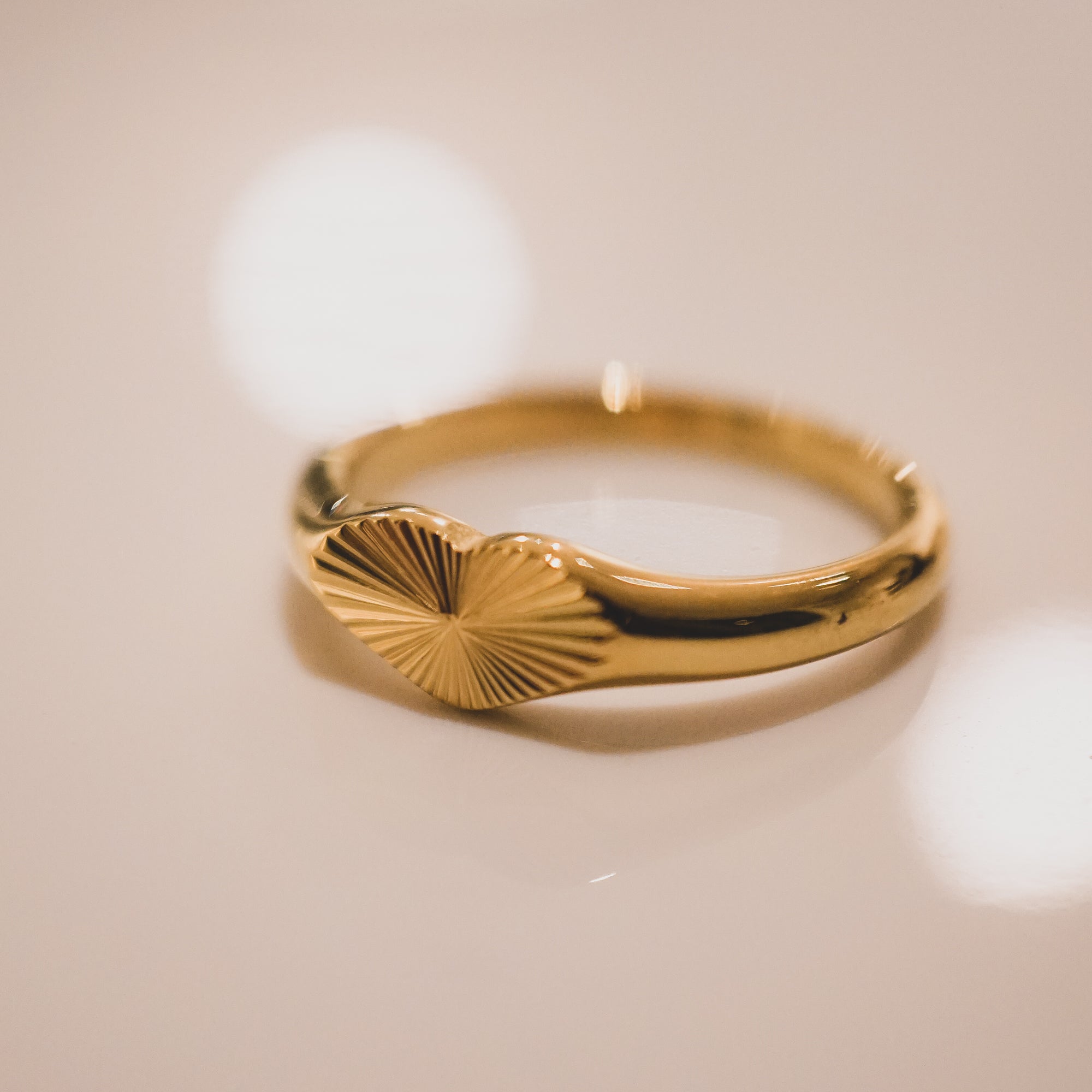 Sunburst Heart Signet Ring