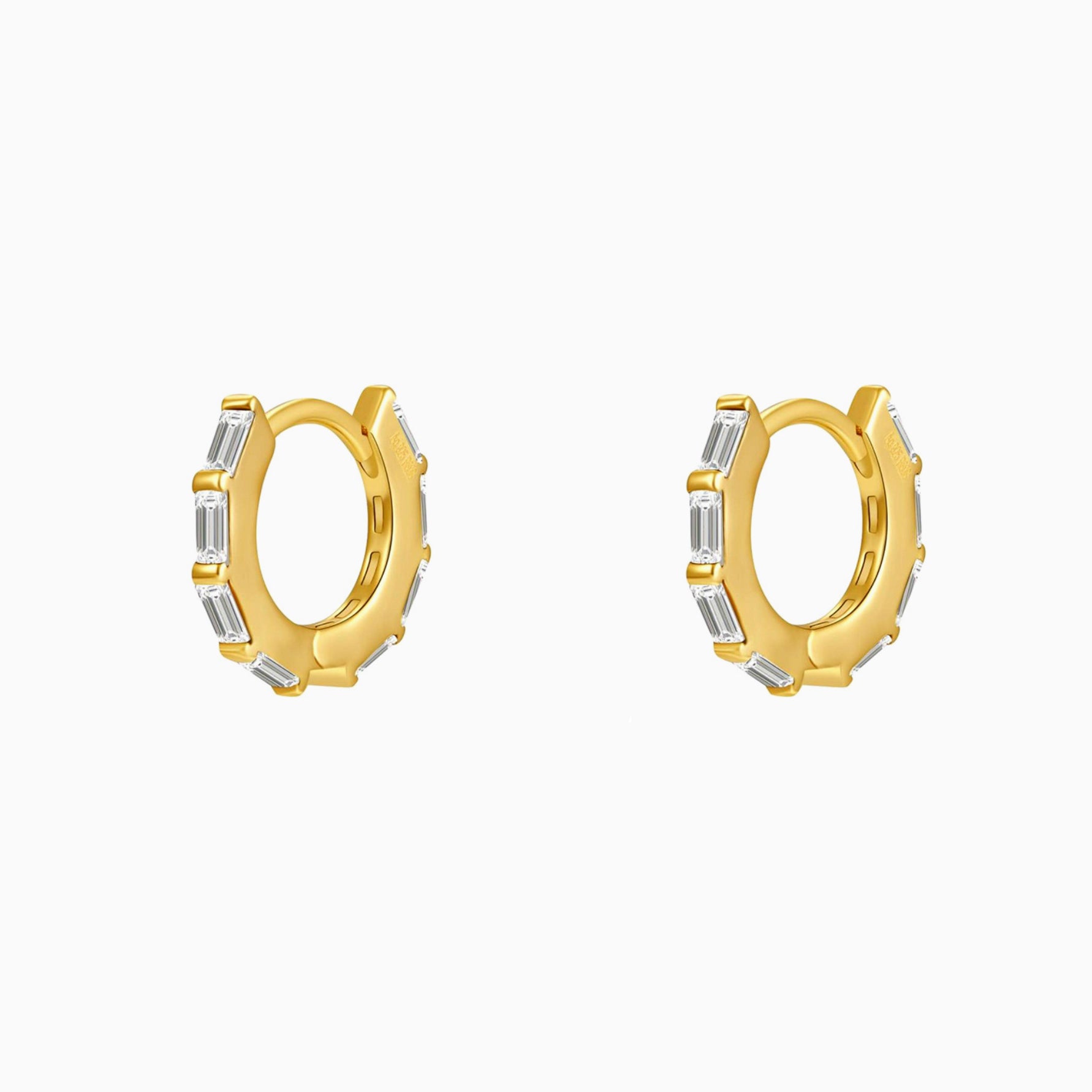 Geometric Baguette CZ Huggie Earrings