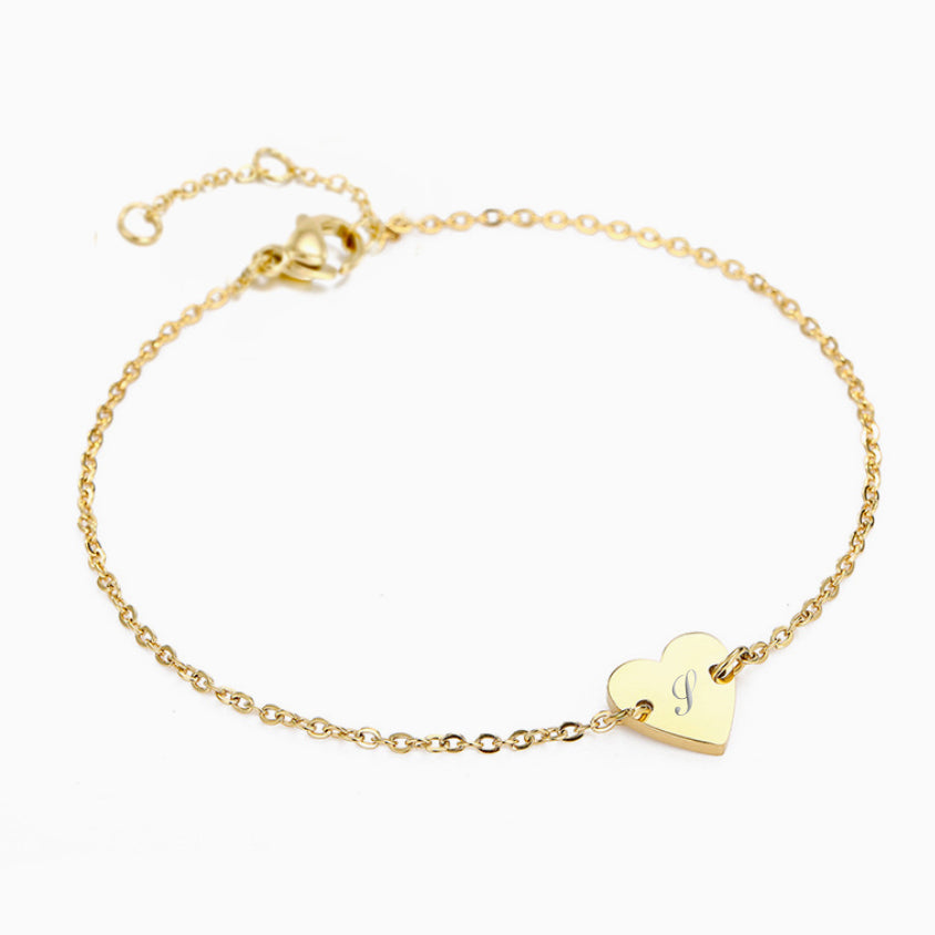 Personalized Small Connector Engraved Heart Disk Bracelet