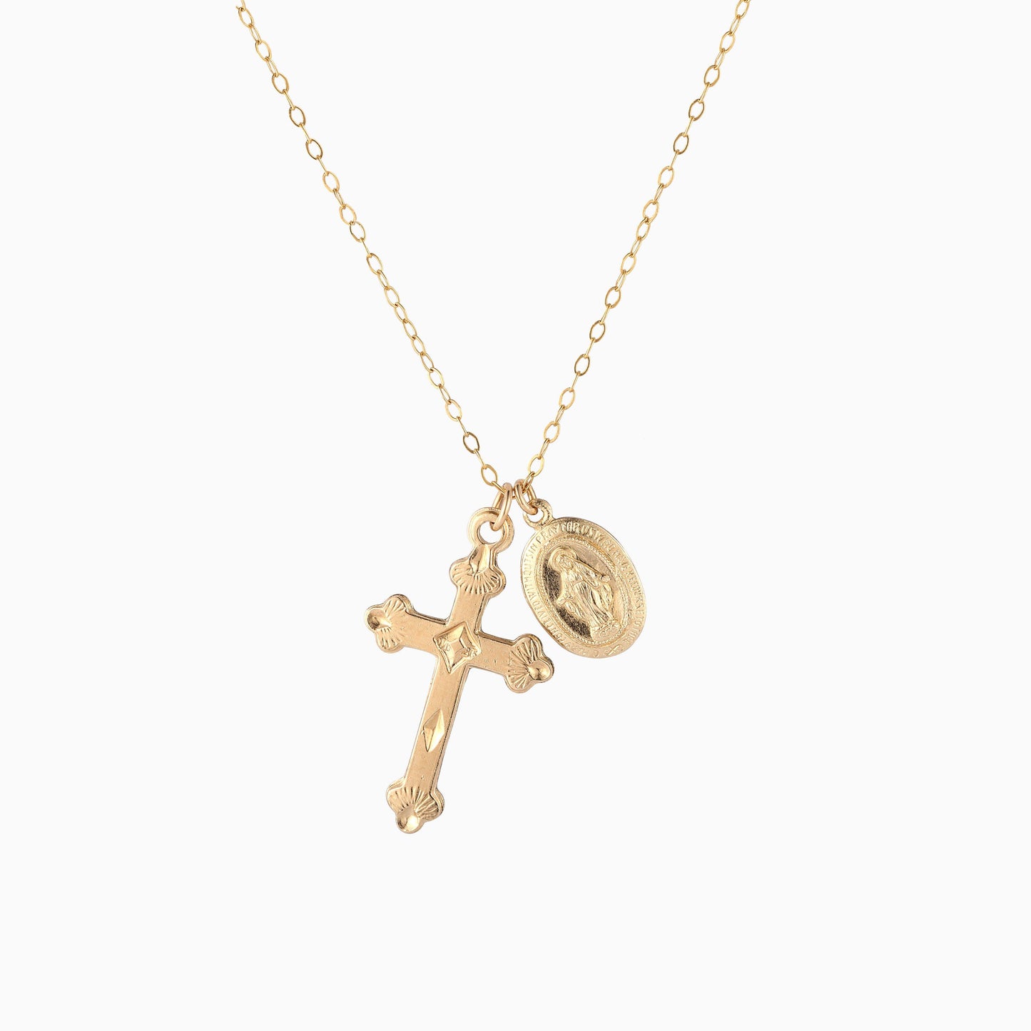 Large Vintage Cross and Coin Necklace - 14K Gold Filled - Studdedheartz